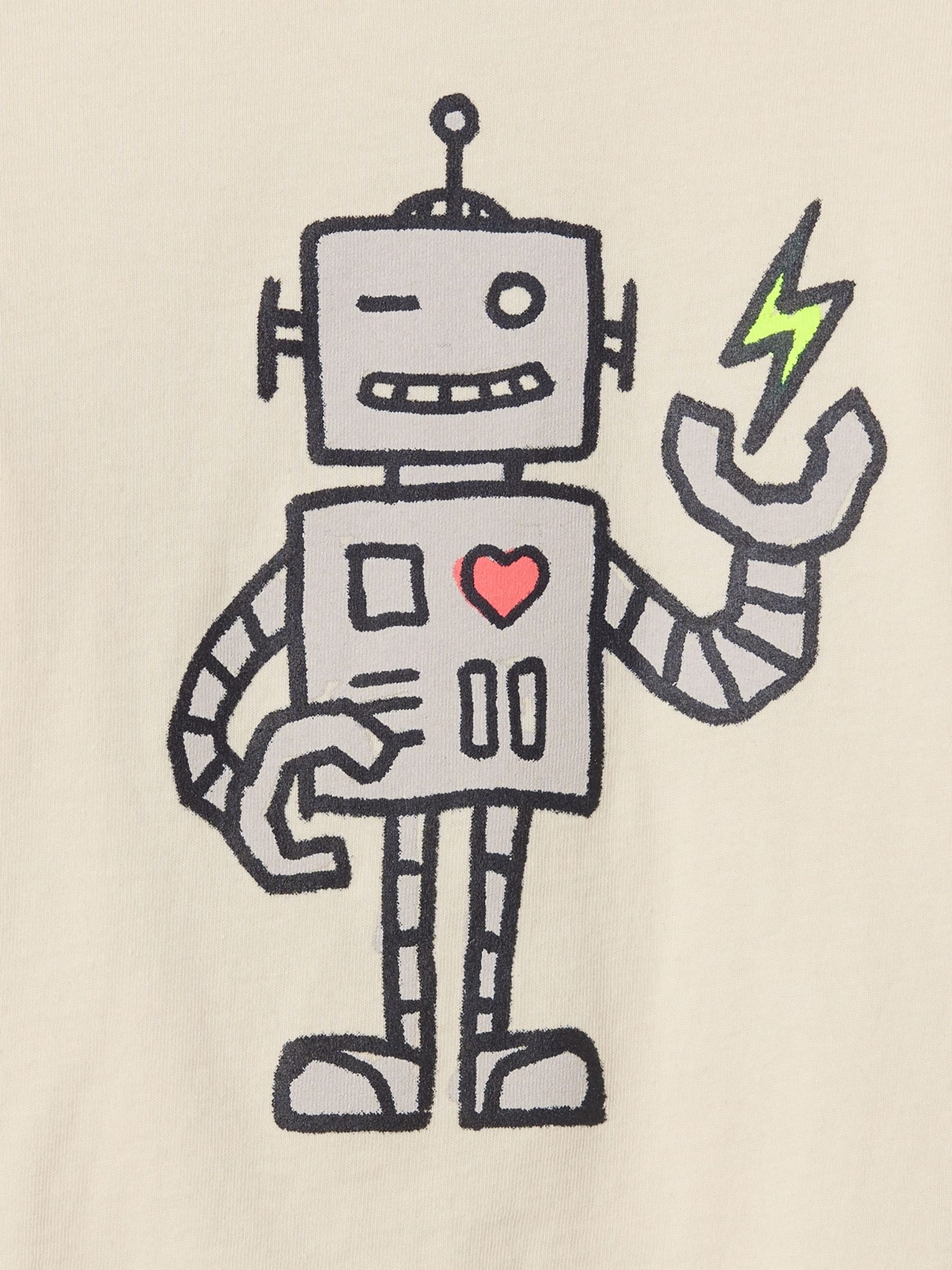 Cream Robot Long Sleeve Crew Neck Graphic T-Shirt (6mths-5yrs) - Image 3 of 3
