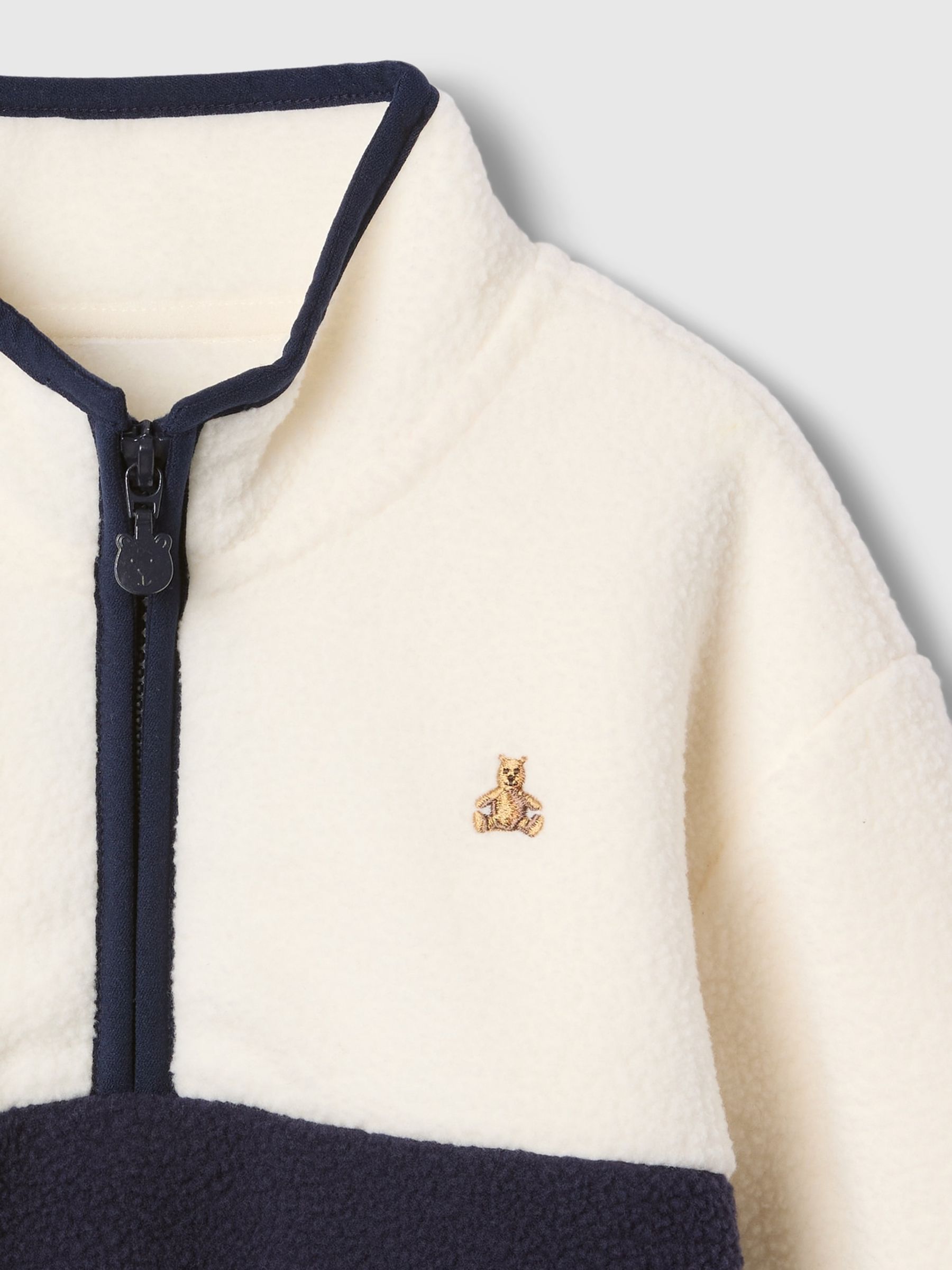 Cream & Navy Blue Sherpa Half-Zip Fleece (6mths-5yrs) - Image 3 of 3