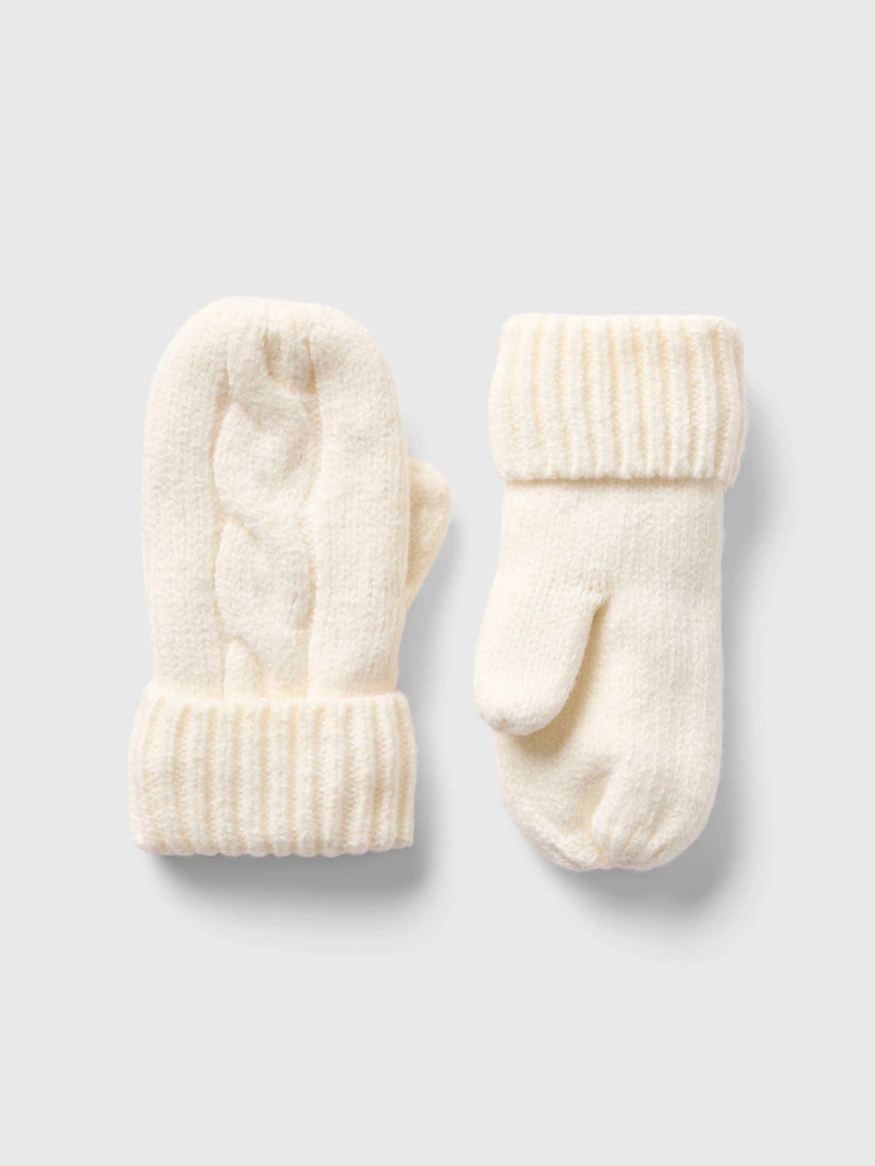 White Toddler CashSoft Cable-Knit Mittens - Image 1 of 1