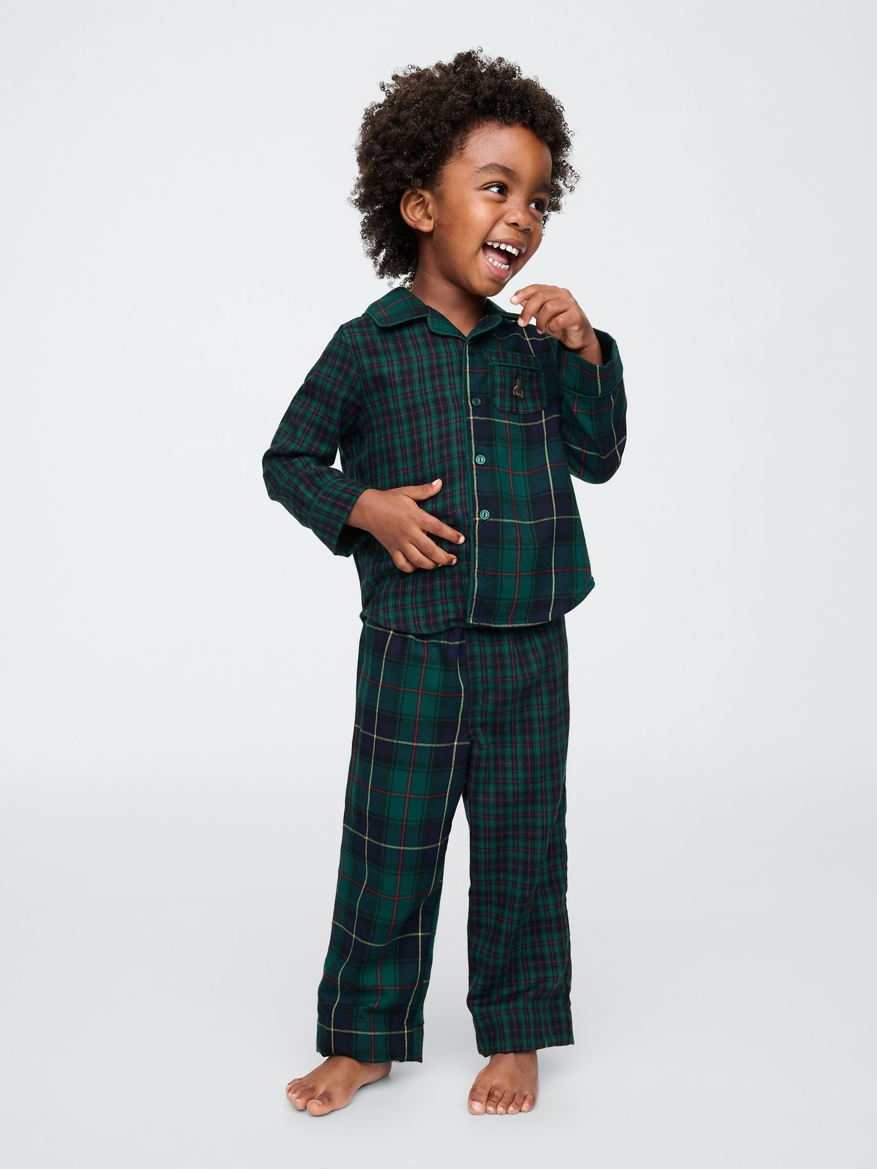 Green Matching Family Christmas Kids Flannel Pyjamas (6mths-5yrs