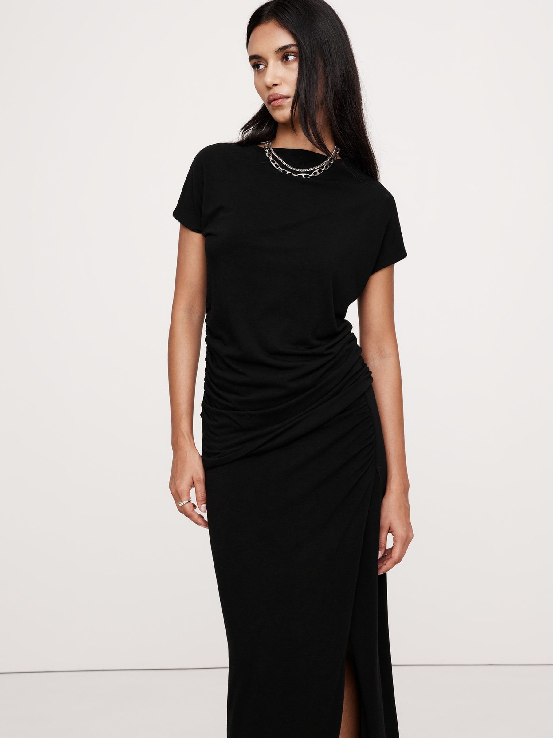Banana Republic Black Luxe Wool-Blend Draped Top - Image 1 of 4