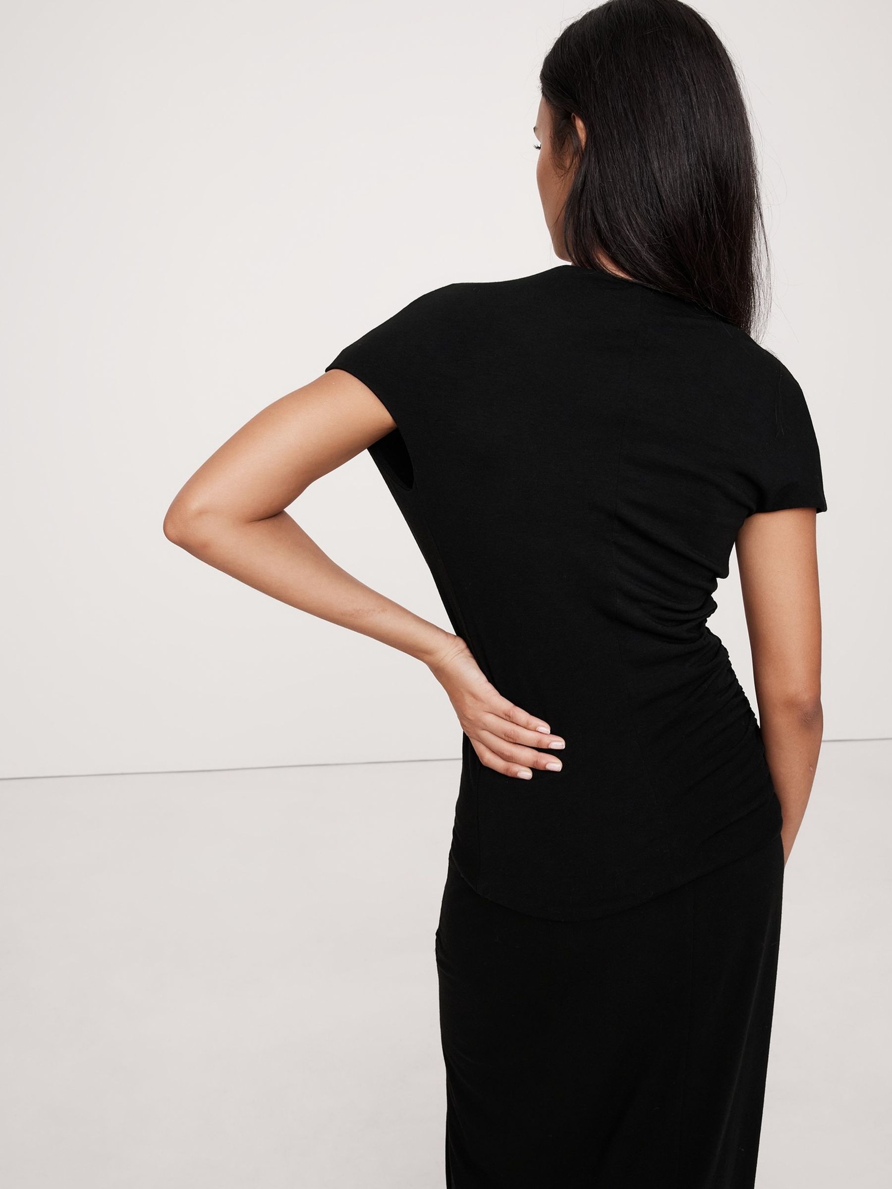 Banana Republic Black Luxe Wool-Blend Draped Top - Image 2 of 4