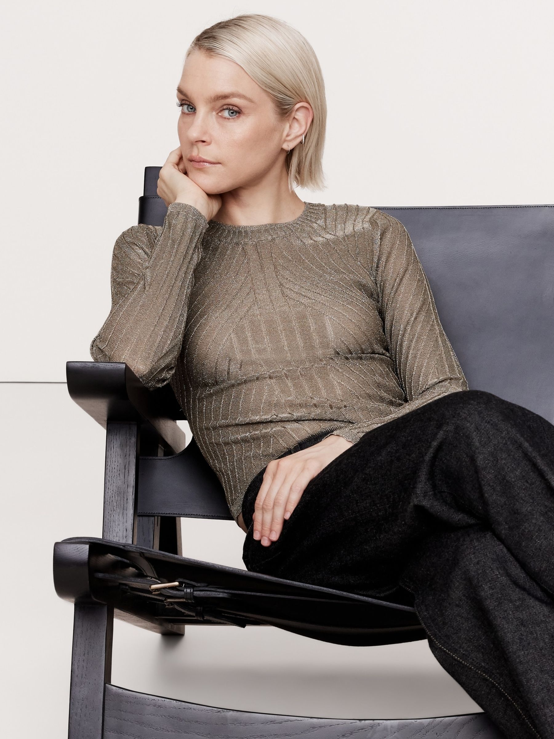 Banana Republic Brown Metallic Ribbed Long Sleeve Top - Image 1 of 1