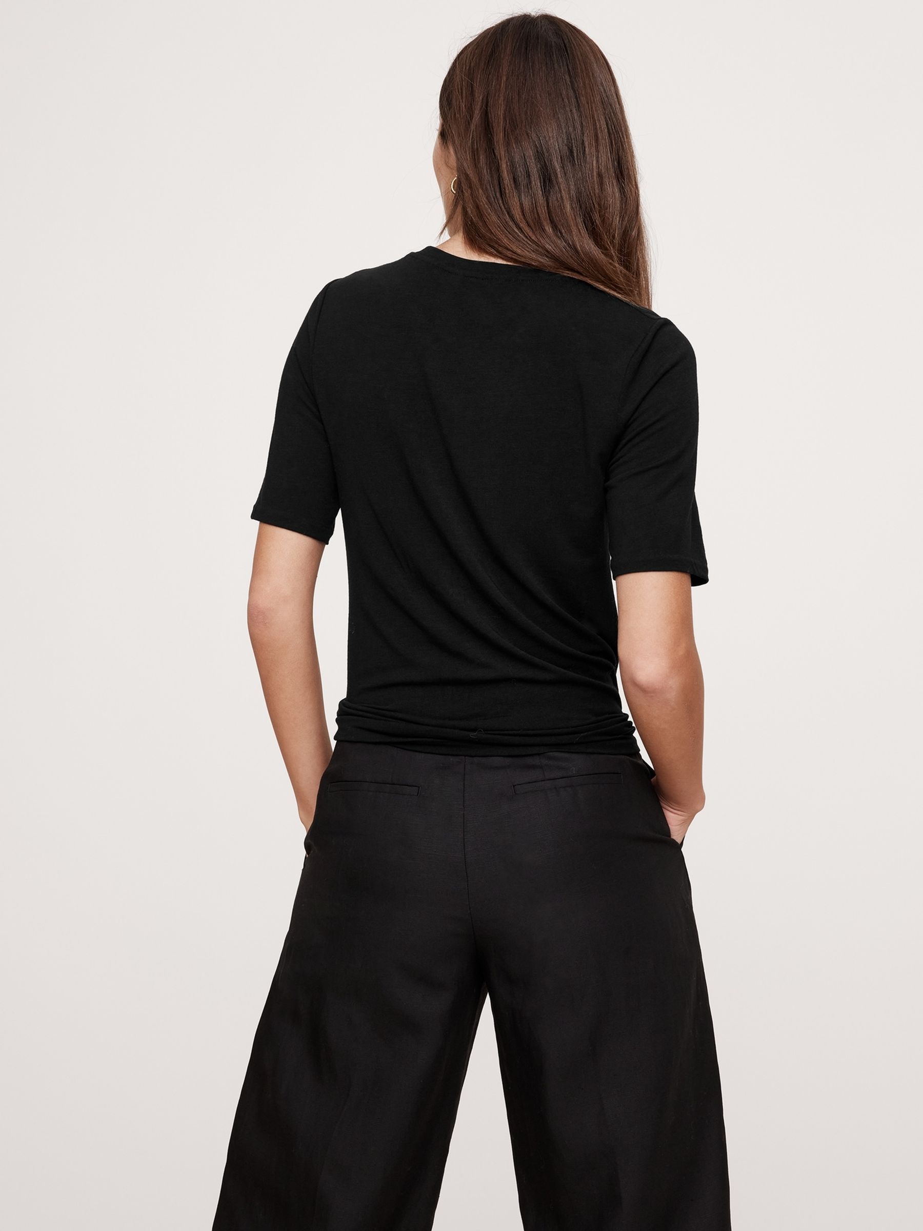 Banana Republic Black Luxe Wool-Blend Elbow-Sleeve Top - Image 2 of 4
