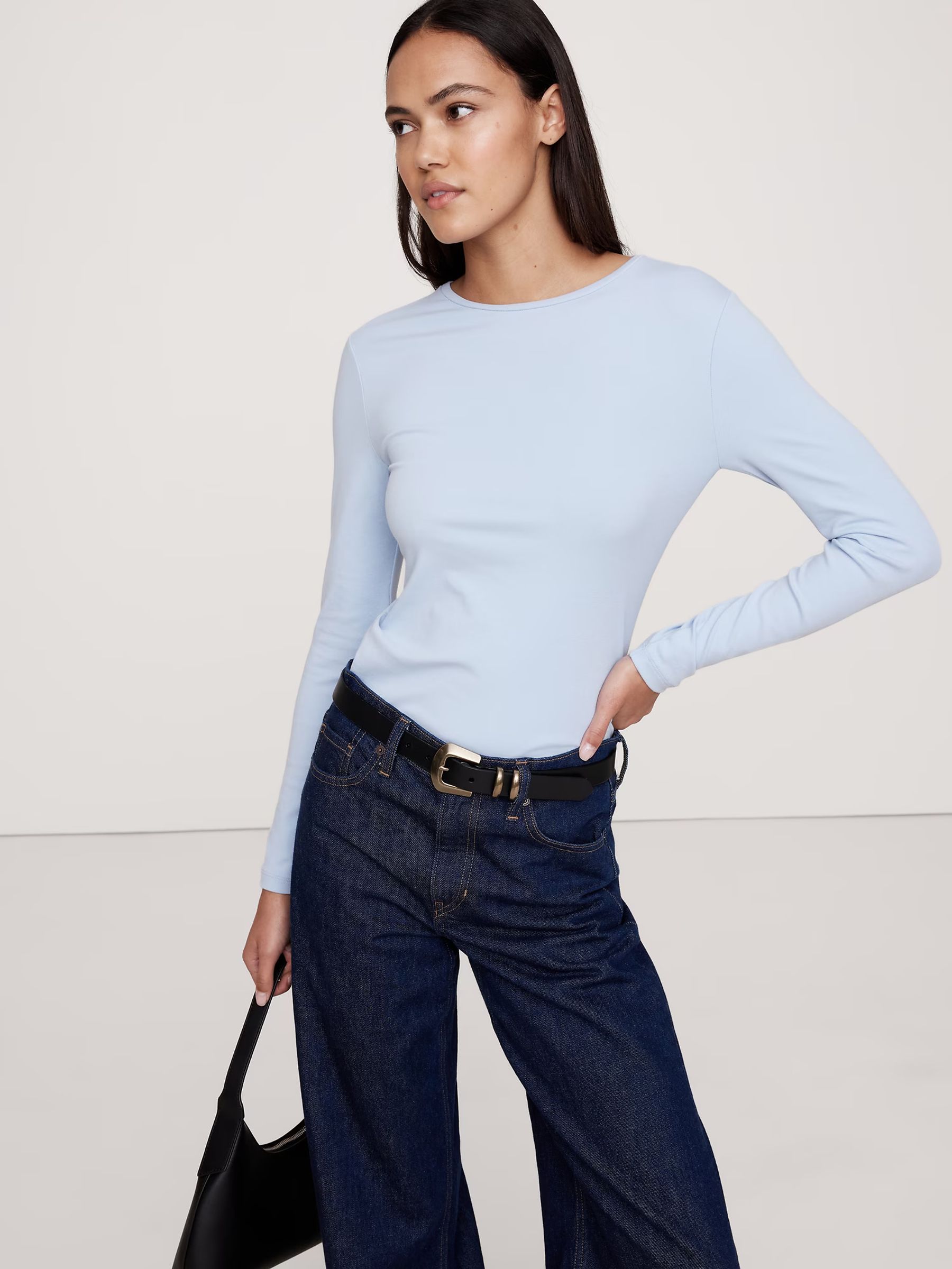 Banana Republic Blue Refined Crew Neck Long Sleeves T-shirt - Image 1 of 1
