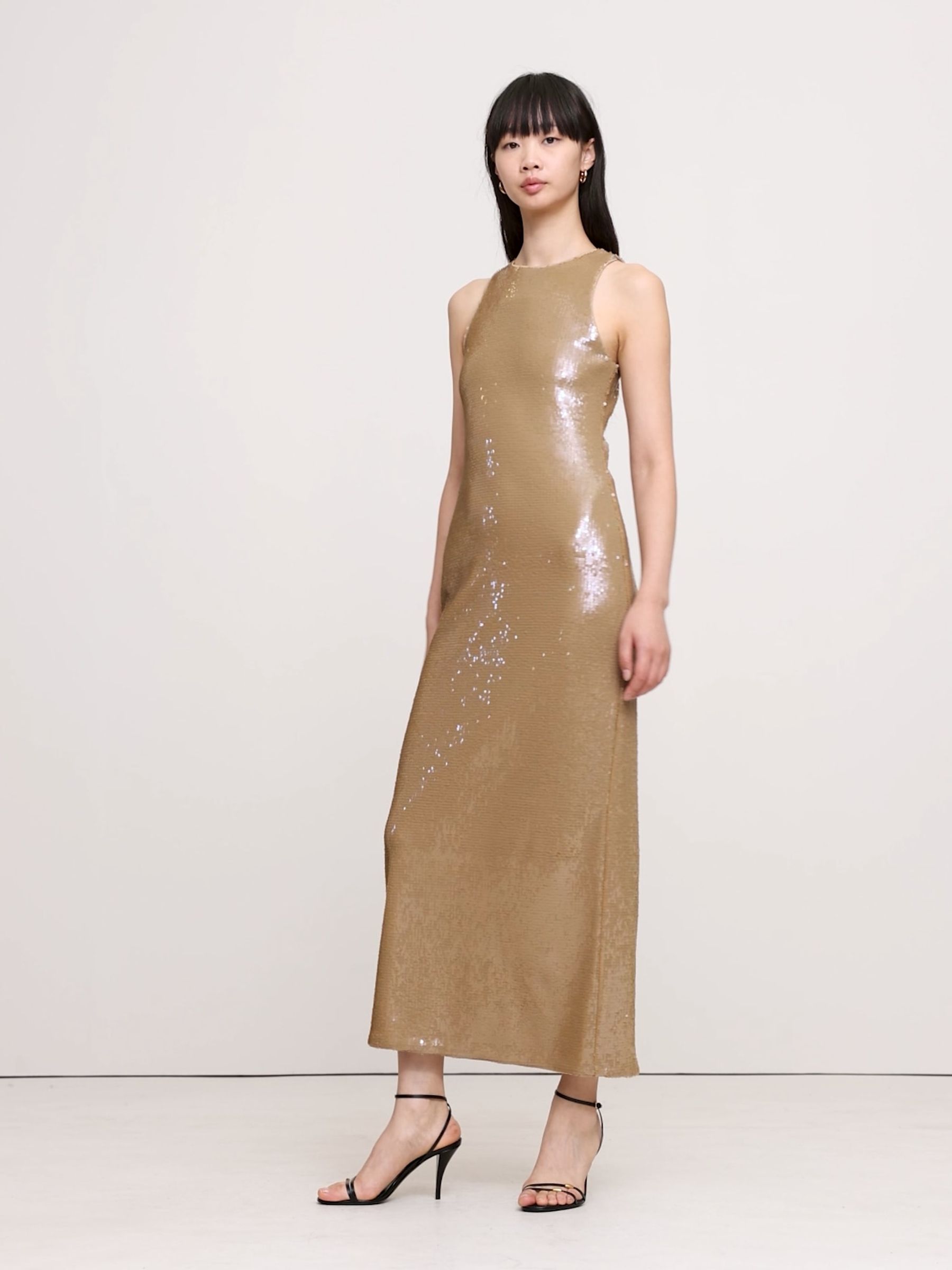 Banana Republic Gold Stretch-Sequin Maxi Dress