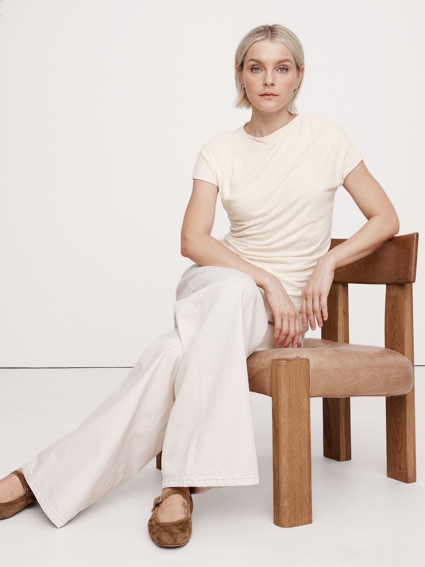 Banana Republic White Luxe Wool-Blend Draped Top - Image 1 of 1