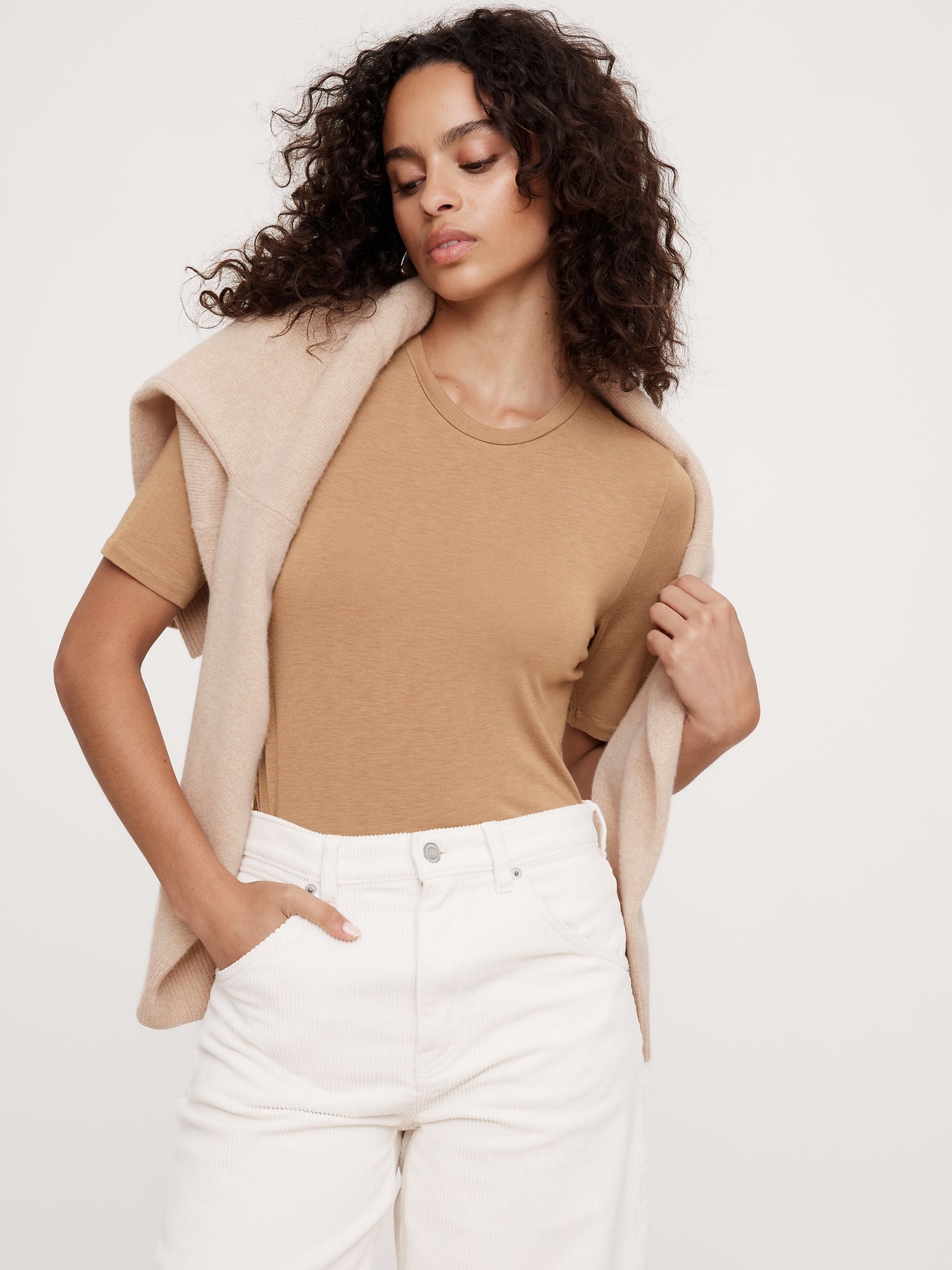 Banana Republic Brown Luxe Wool-Blend Elbow-Sleeve Top - Image 1 of 1