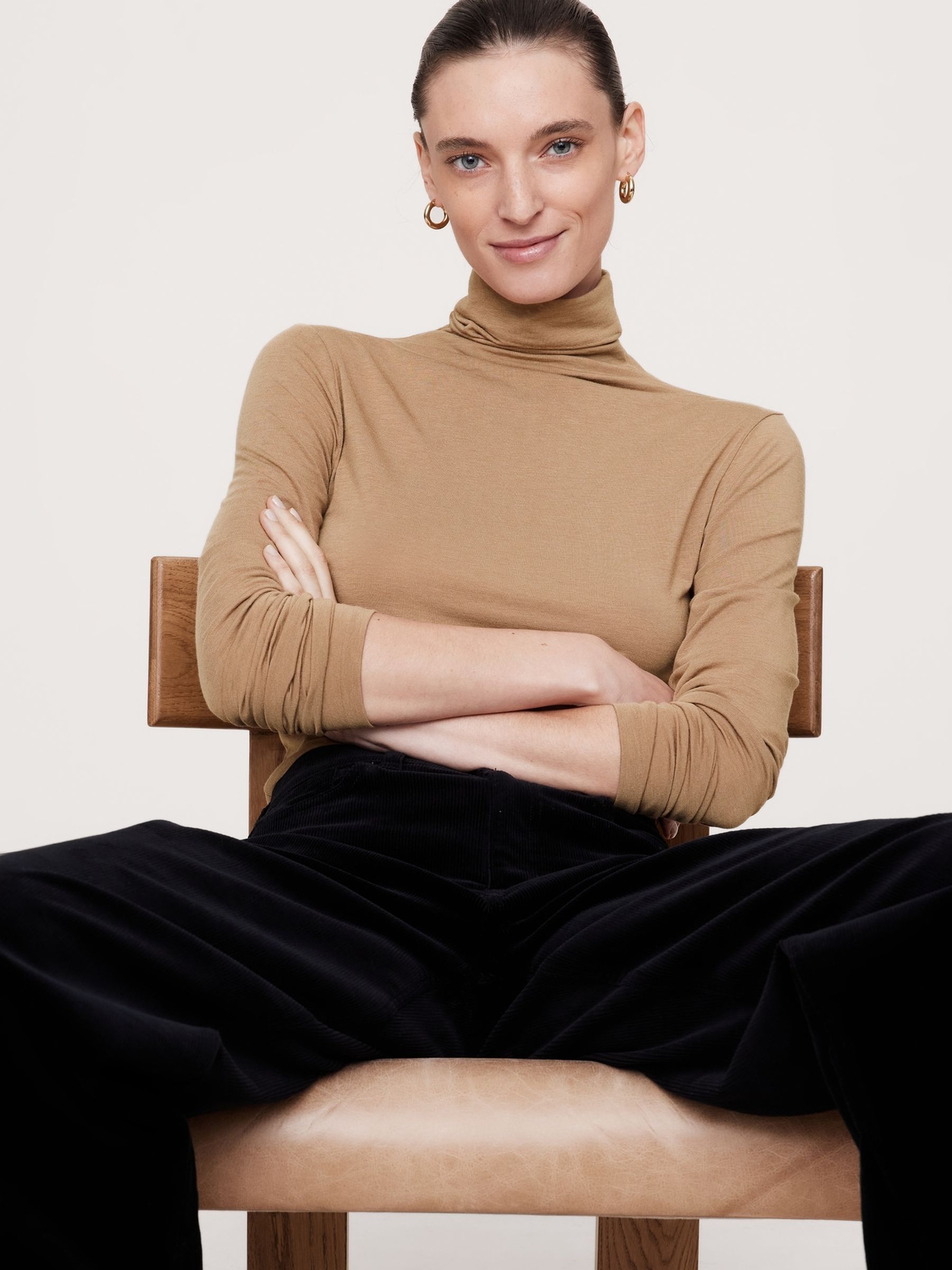 Banana Republic Beige Luxe Wool-Blend Elbow-Sleeve Top - Image 1 of 1