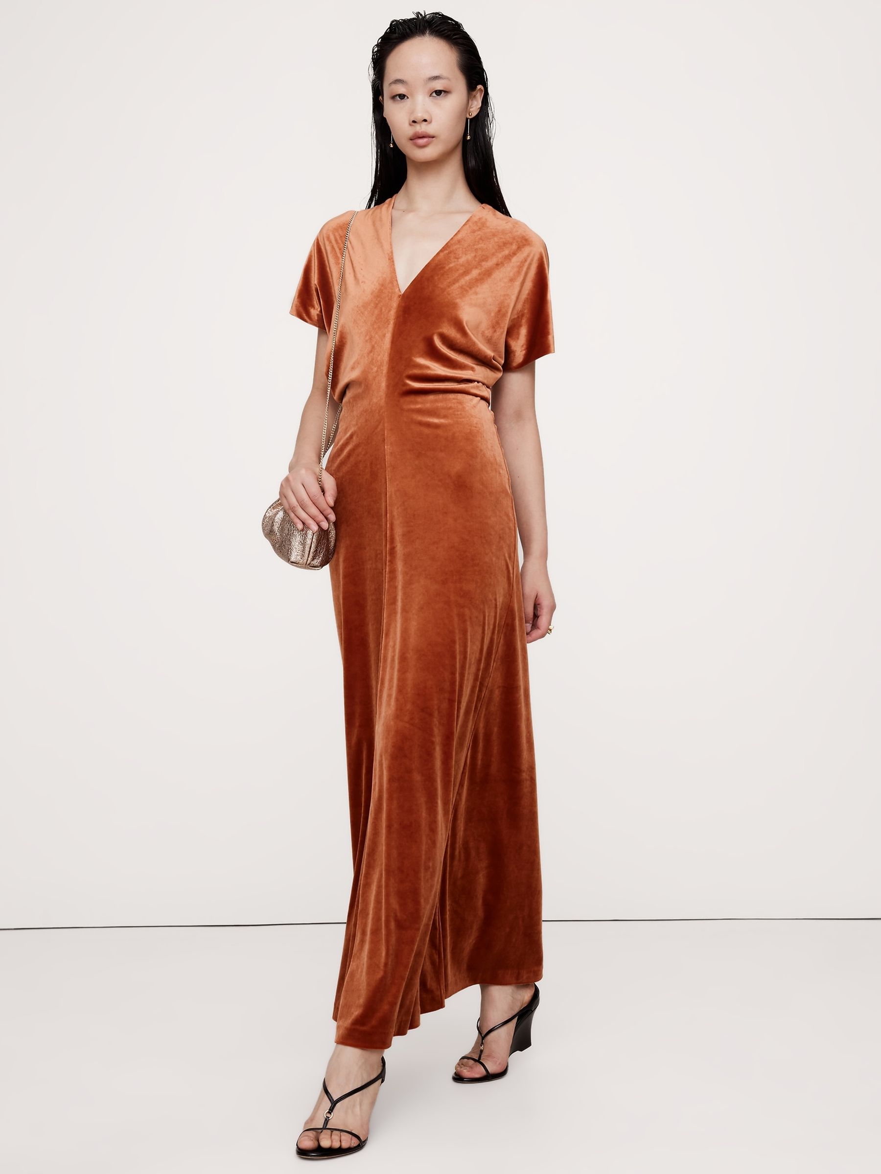 Banana Republic Orange Bias-Cut Velvet Maxi Dress - Image 1 of 5