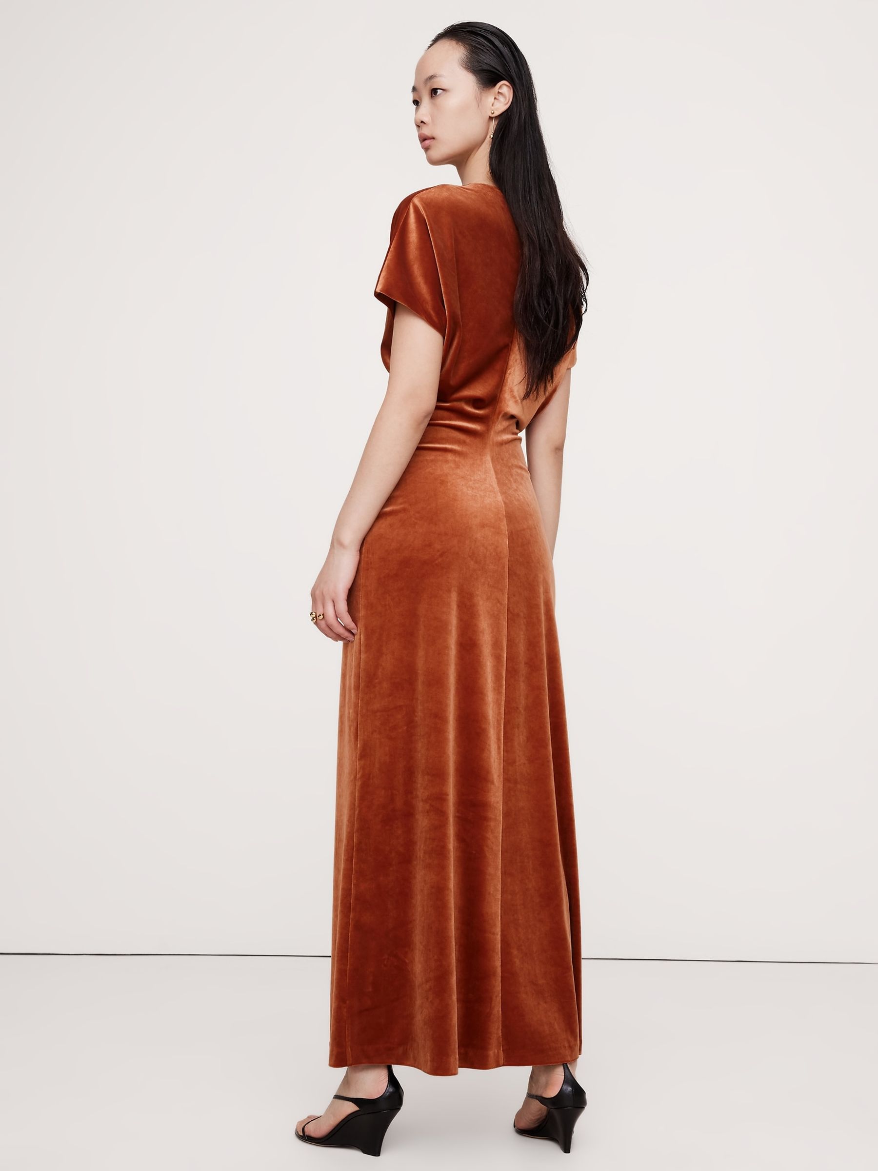 Banana Republic Orange Bias-Cut Velvet Maxi Dress - Image 2 of 5
