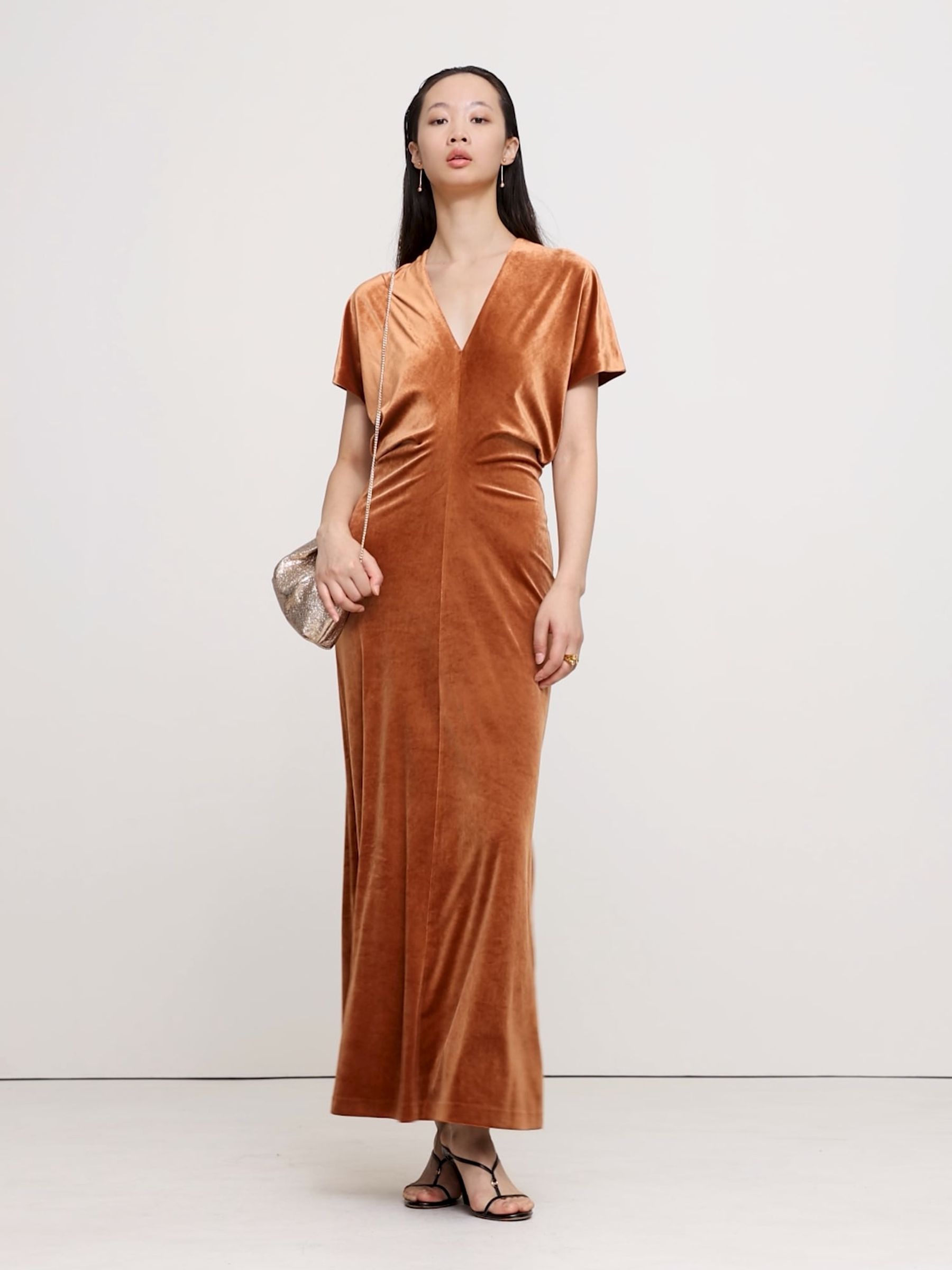 Banana Republic Orange Bias-Cut Velvet Maxi Dress - Image 3 of 5
