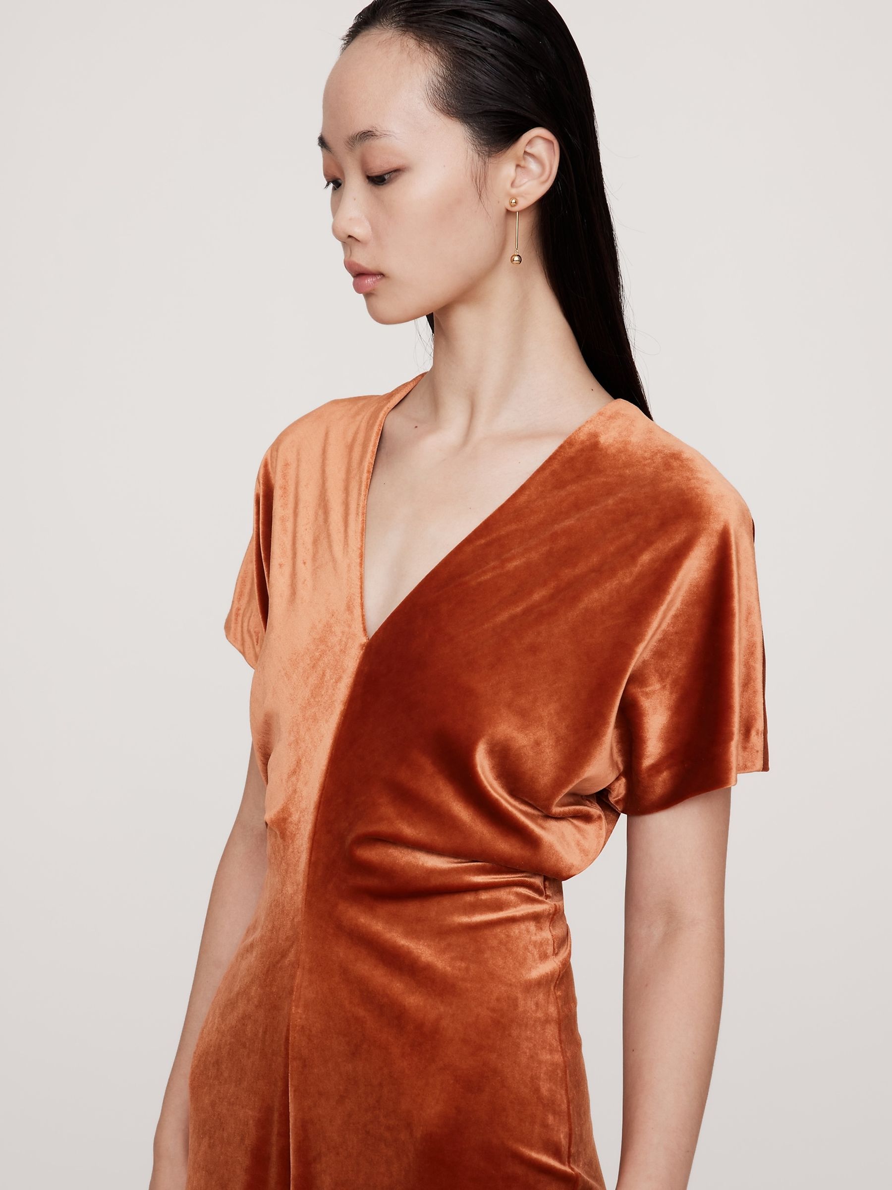 Banana Republic Orange Bias-Cut Velvet Maxi Dress - Image 4 of 5
