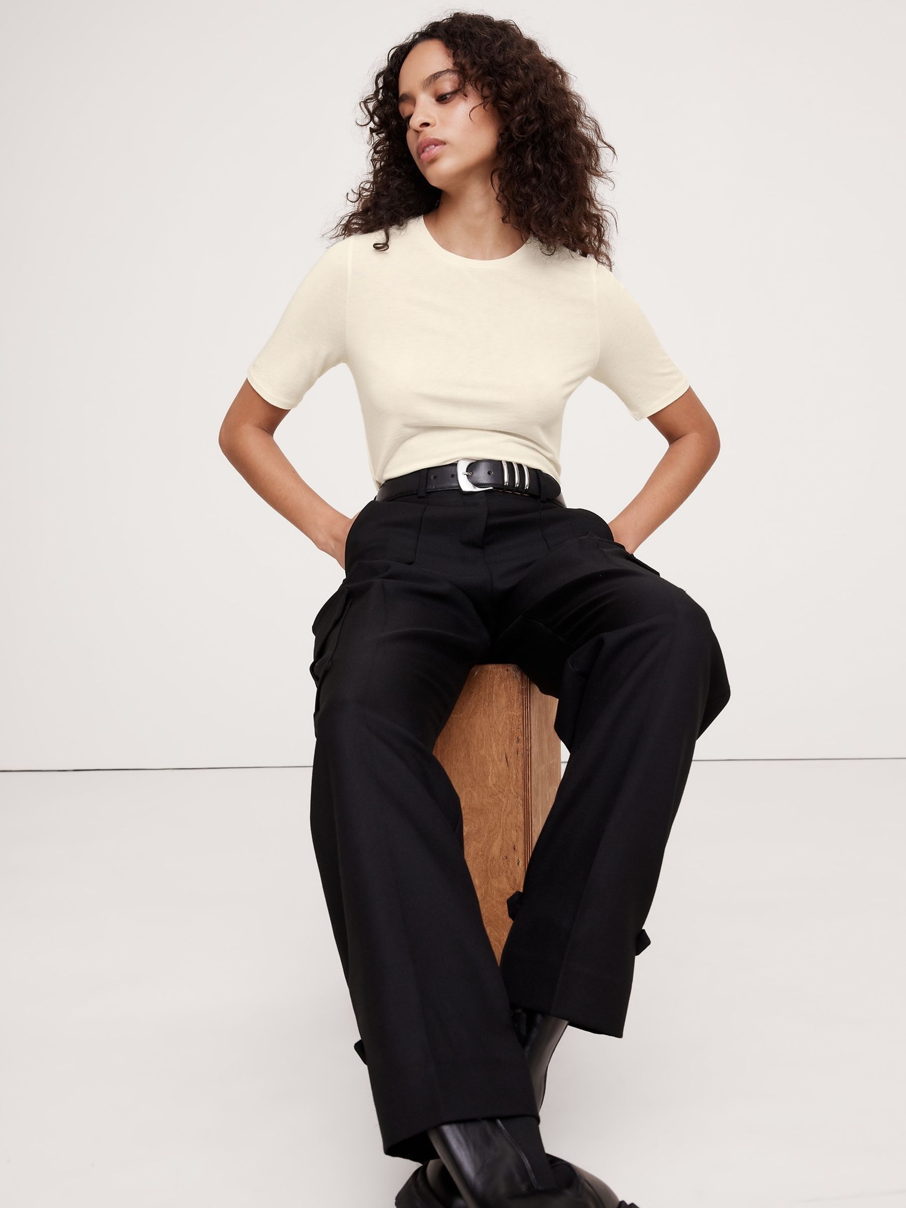 Banana Republic Cream Luxe Wool-Blend Elbow-Sleeve Top - Image 1 of 1