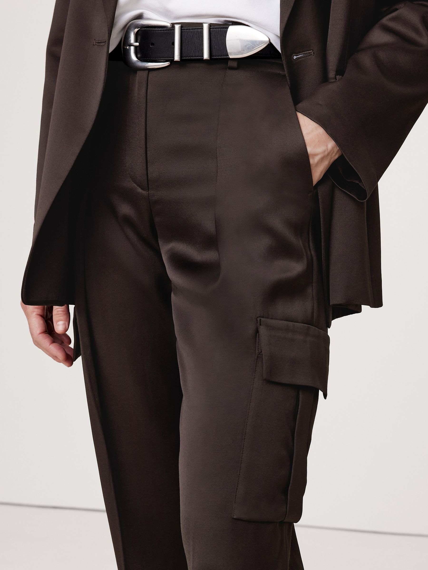 Banana Republic Brown High-Waisted Straight Leg Italian Crepe Cargo Trousers - Image 3 of 4