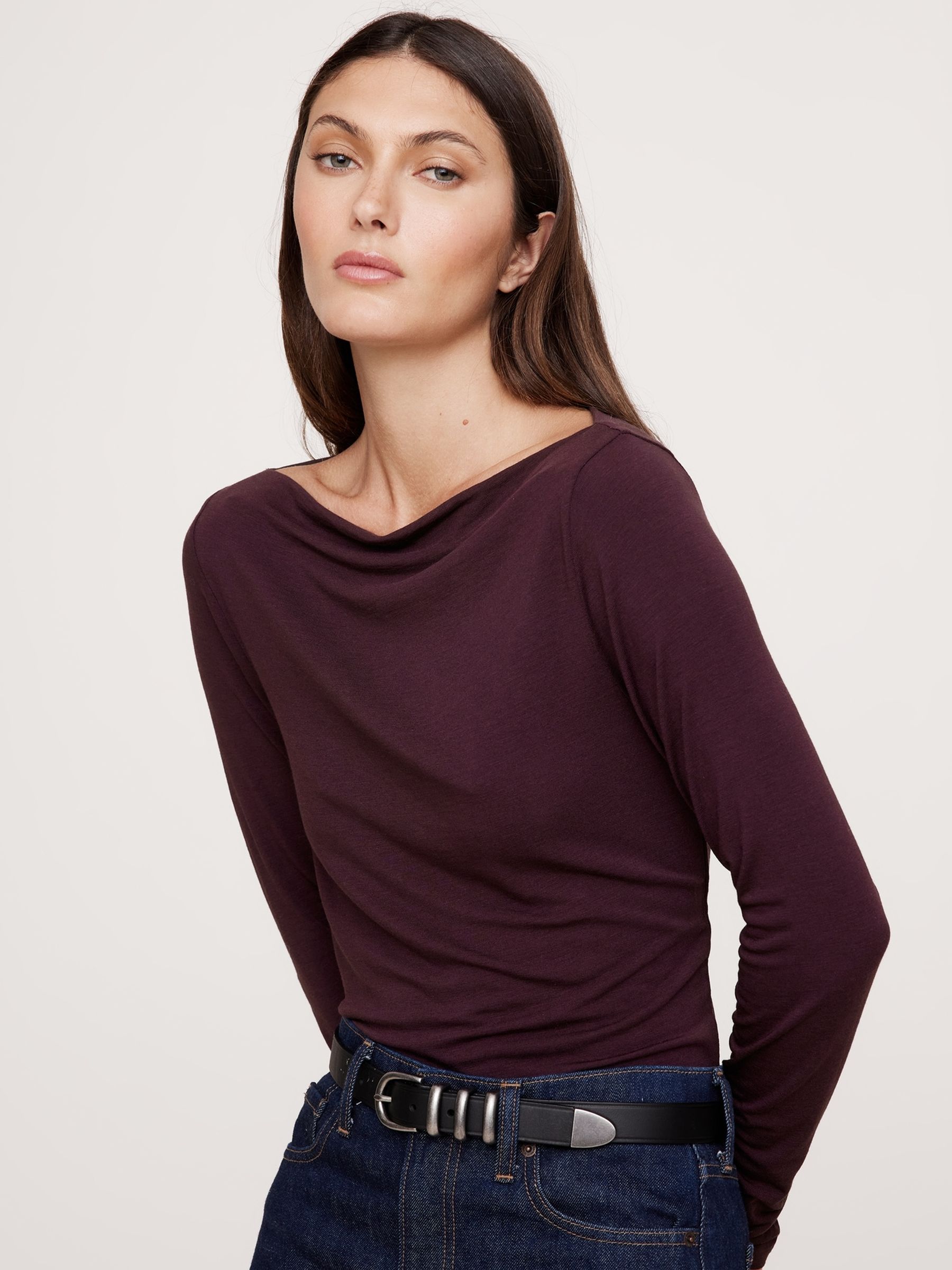 WT742 Women's Boat Neck Dolman Top - Short Sleeve Drapey Blouse, XL Size In Wine Color