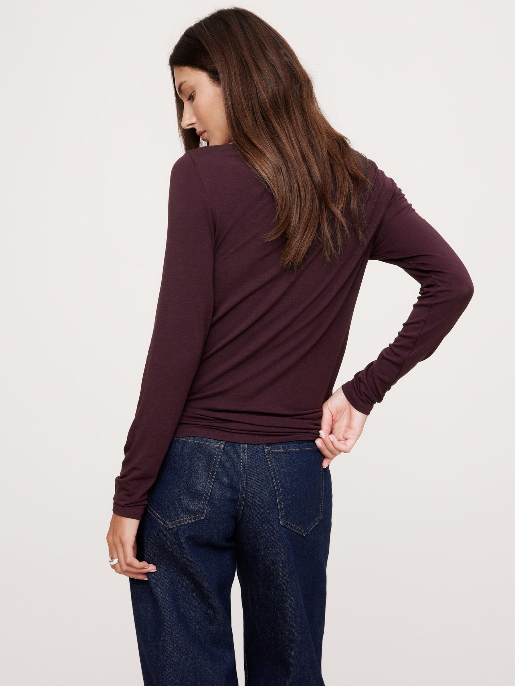 Banana Republic Purple Luxe Wool-Blend Boat-Neck Top - Image 2 of 4