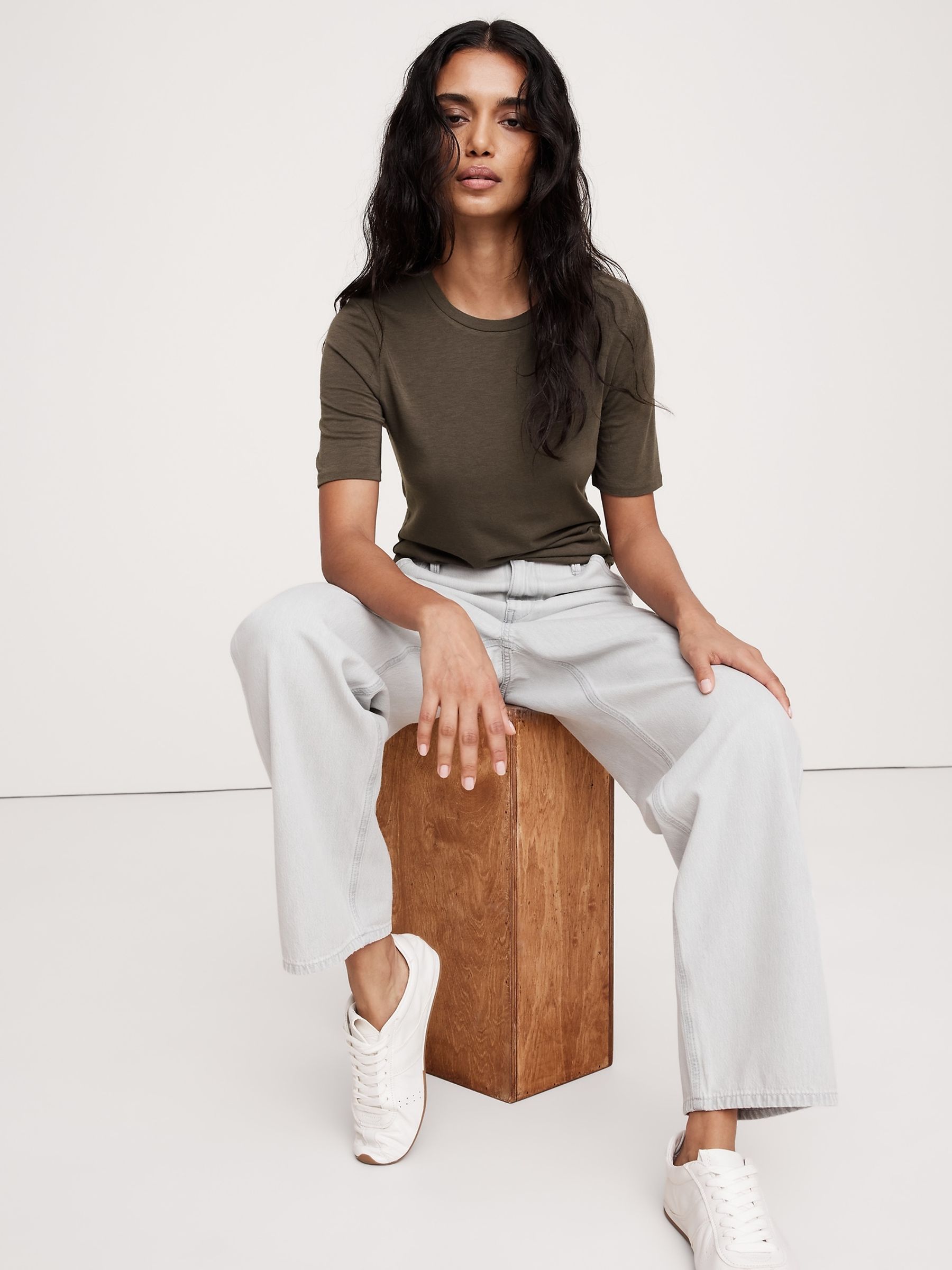 Banana Republic Green Luxe Wool-Blend Elbow-Sleeve Top - Image 1 of 1