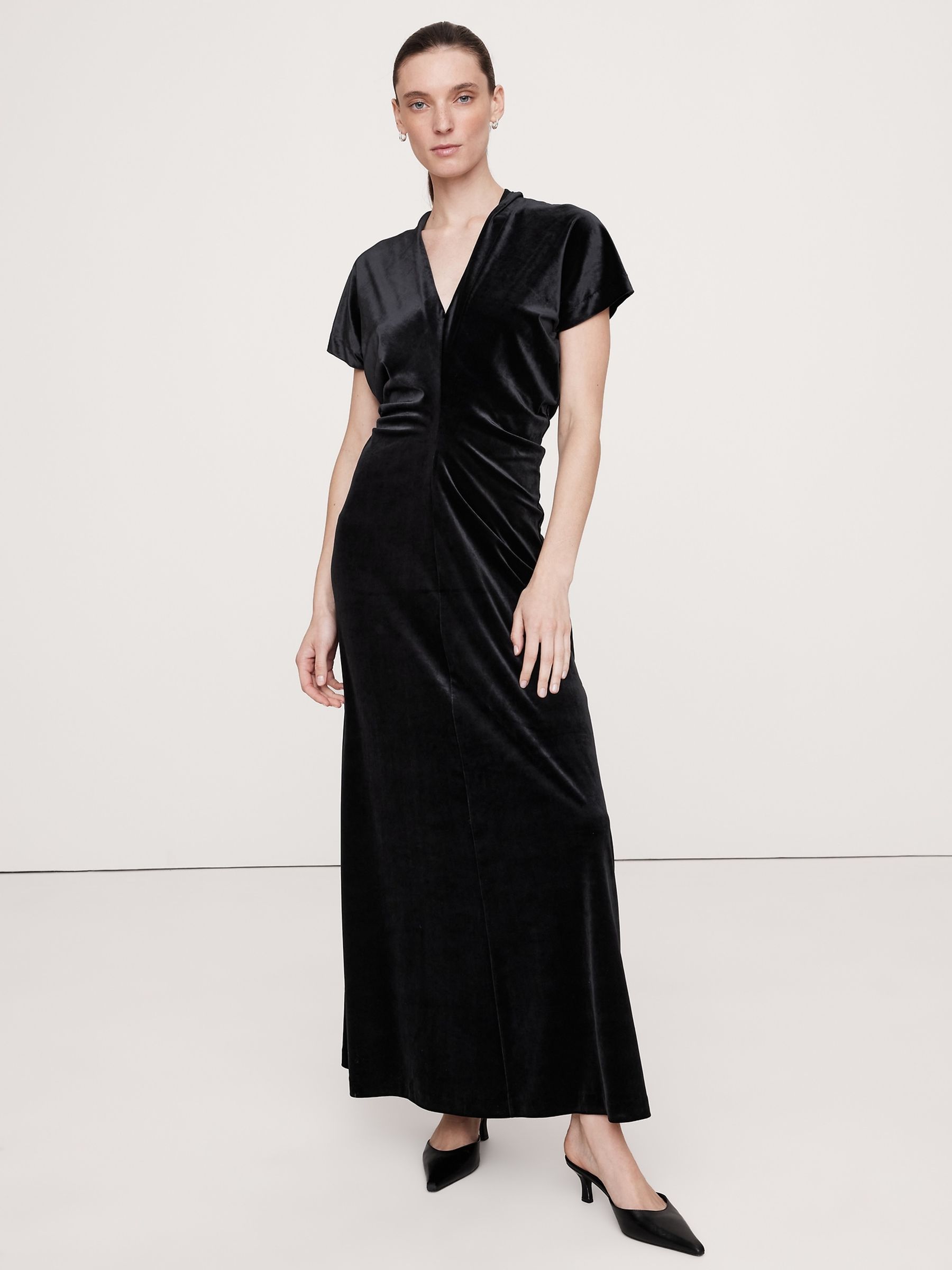 Banana Republic Black Bias-Cut Velvet Maxi Dress - Image 1 of 1