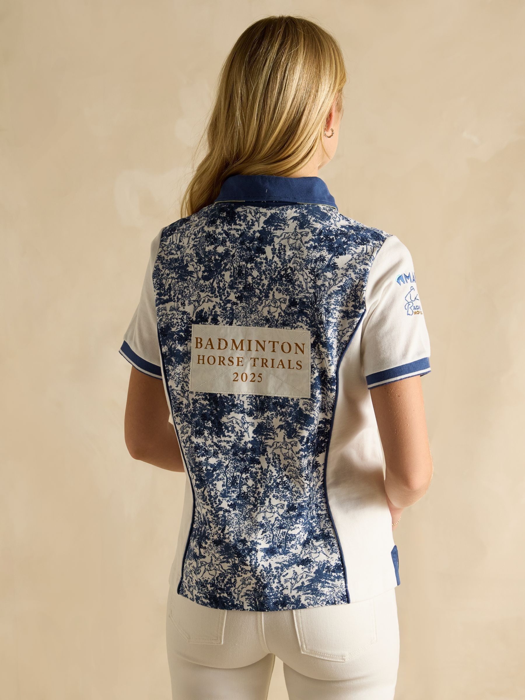 Blue Toile de Jouy Official Badminton Printed Polo Shirt - Image 6 of 12