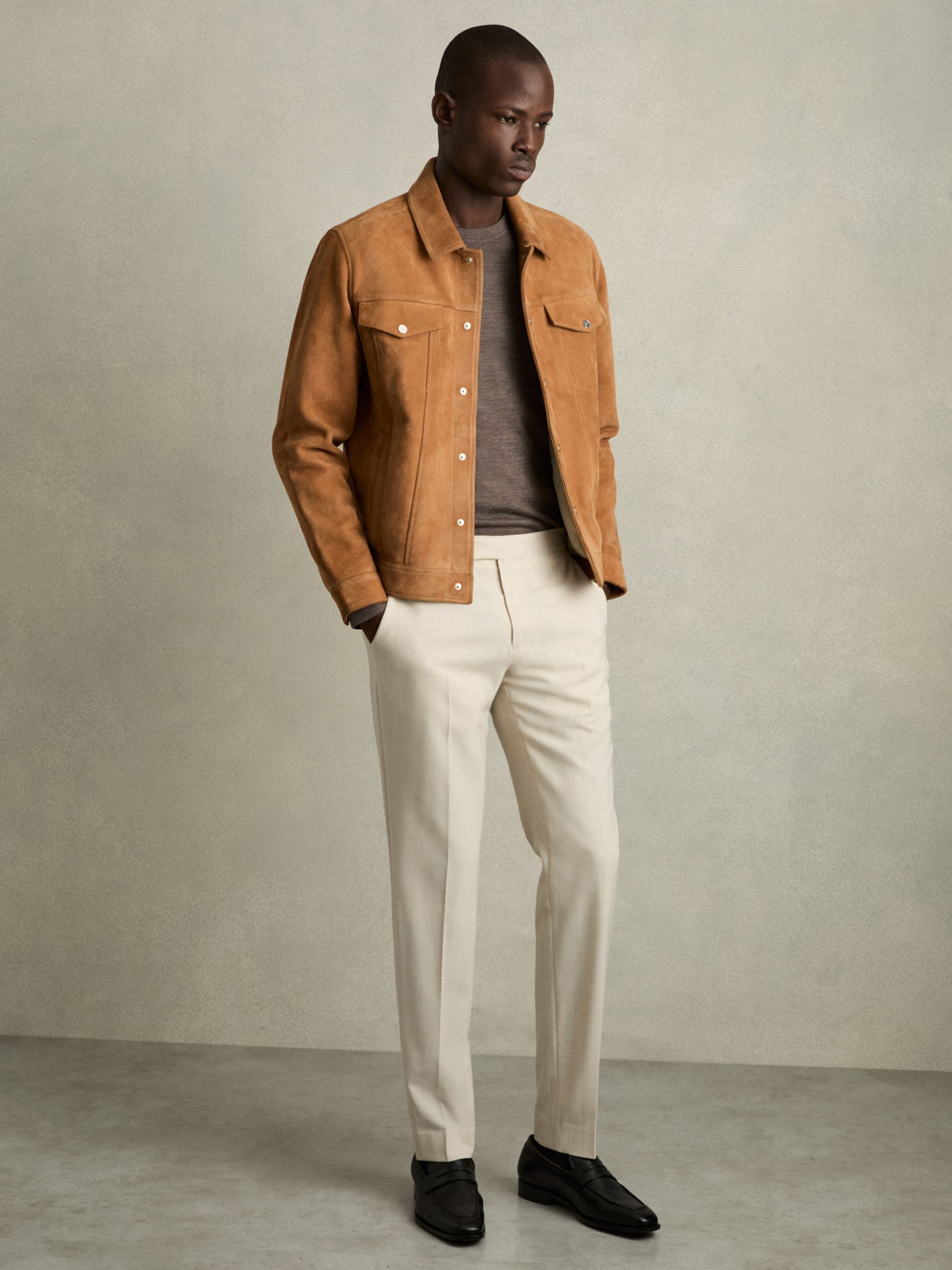 Suede Trucker Jacket in Tobacco Brown - Image 3 of 7