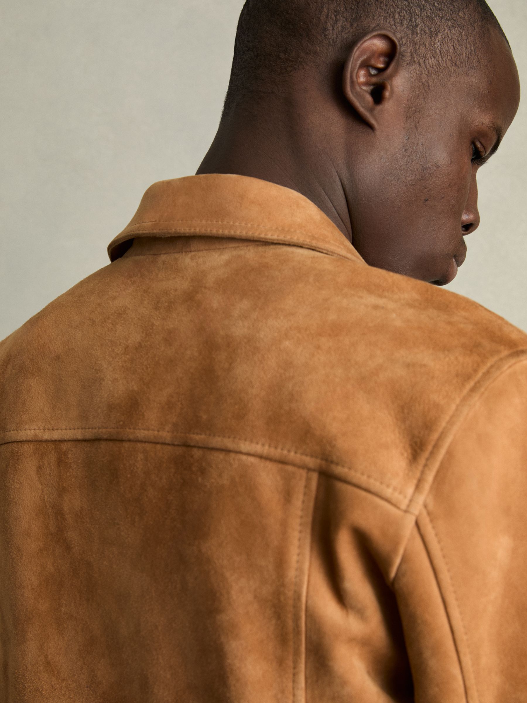 Suede Trucker Jacket in Tobacco Brown - Image 6 of 7