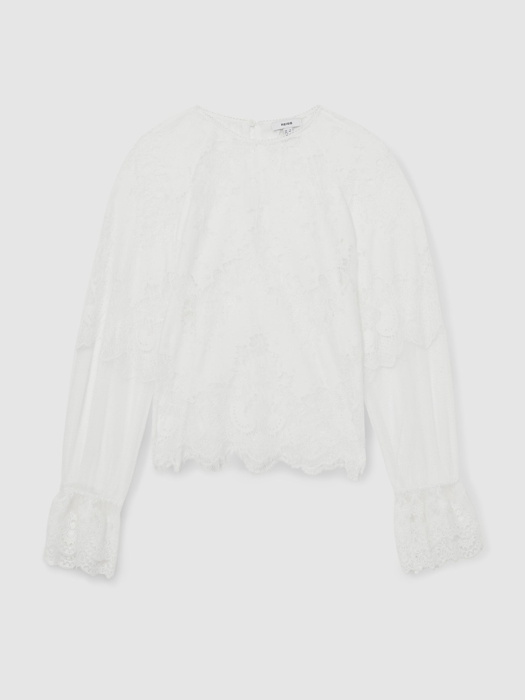 Lace Flared-Cuff Blouse in Ivory - Image 2 of 8