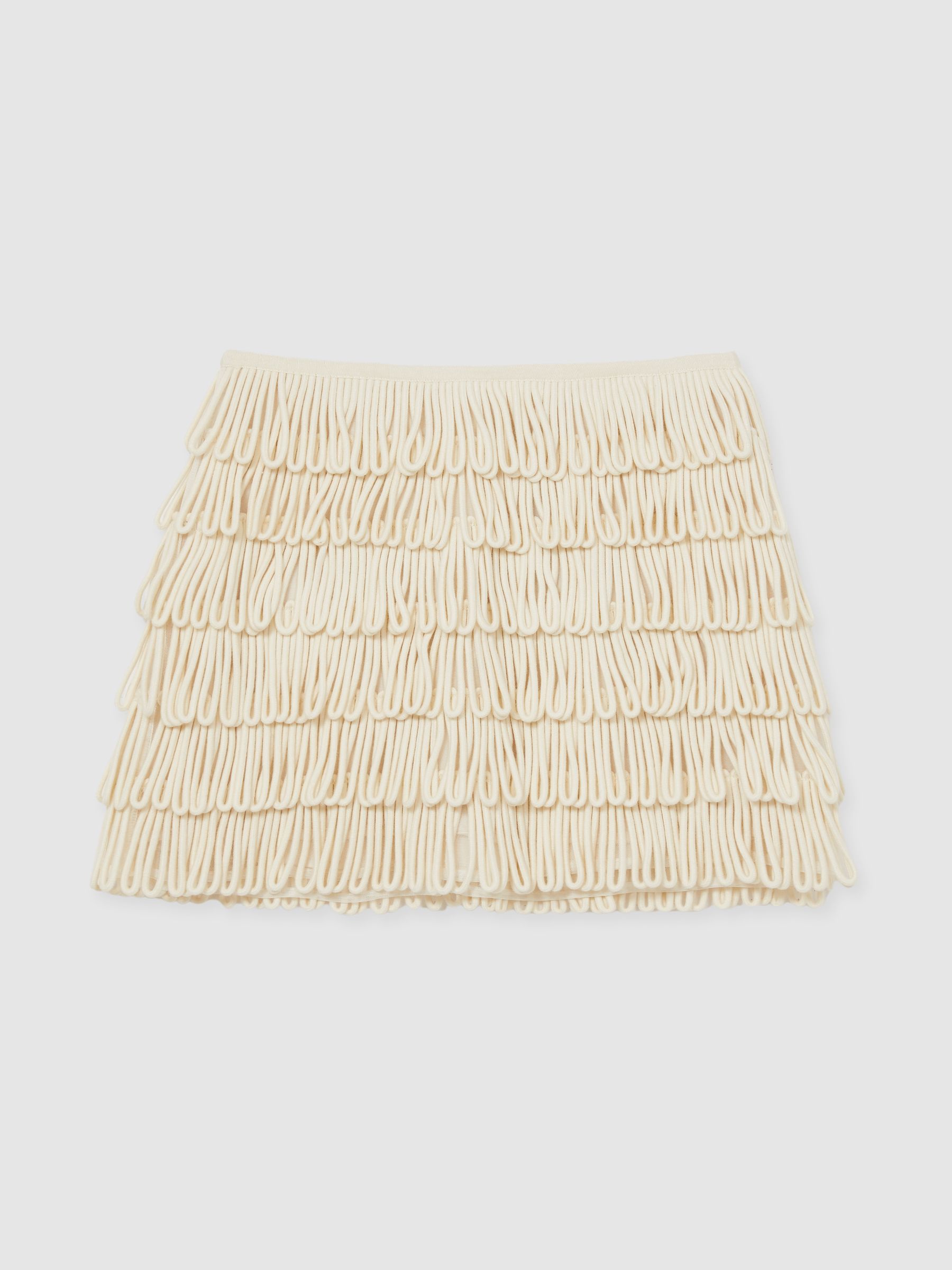 Loop-Stitch Fringe Mini Skirt in Ivory - Image 2 of 5