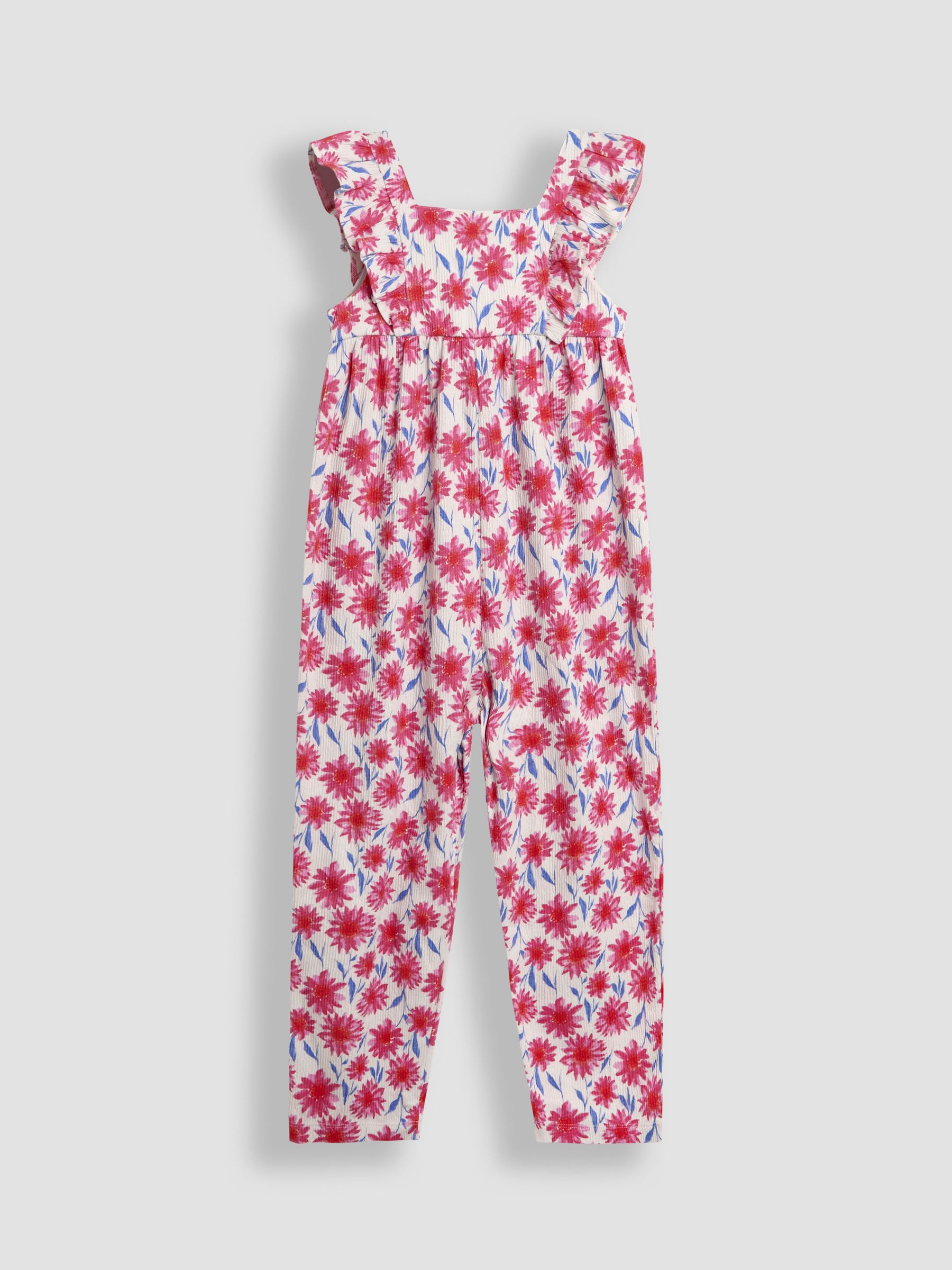 Bright Pink Floral Ruffle Front Jumpsuit - Image 1 of 4