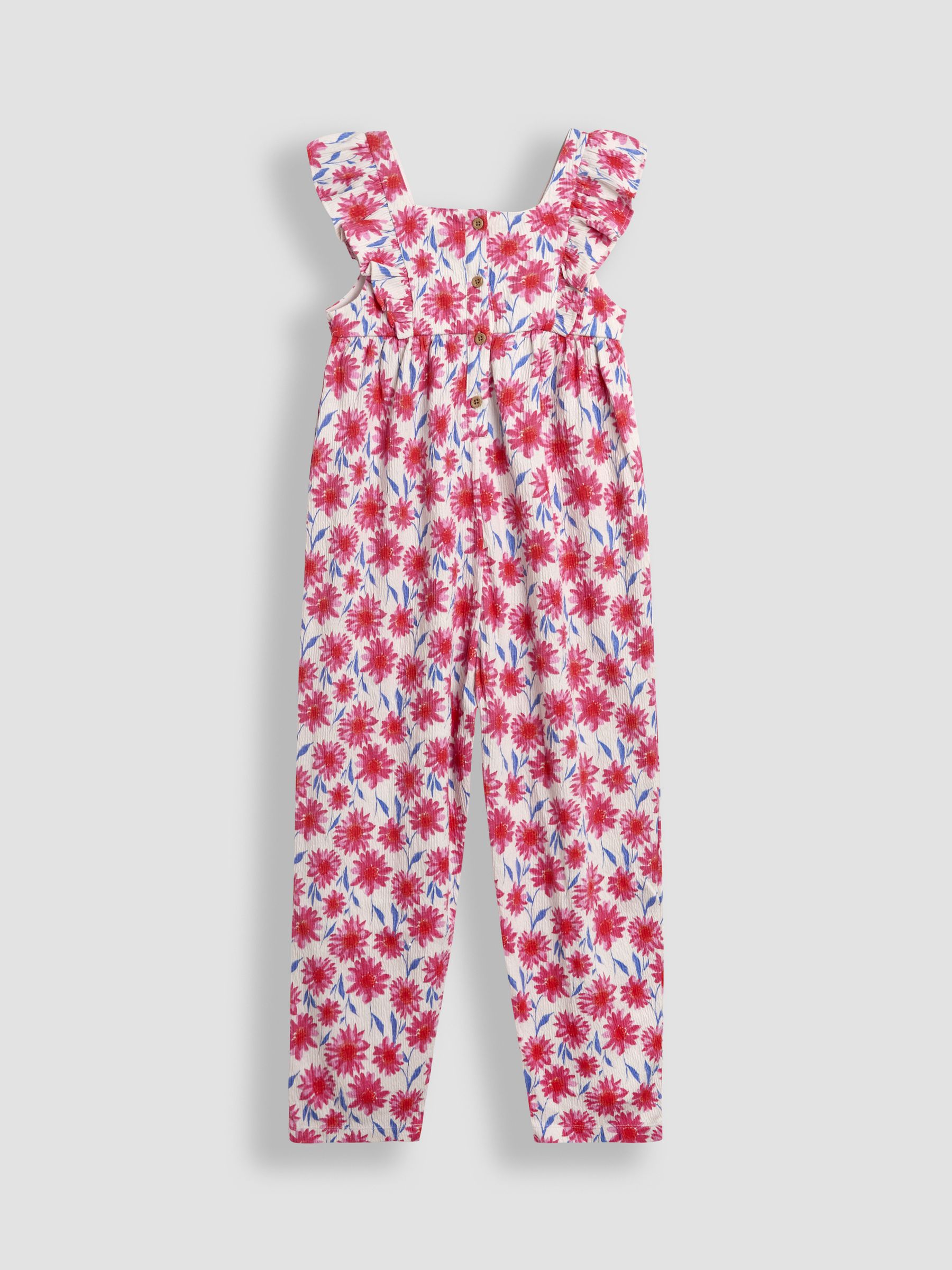 Bright Pink Floral Ruffle Front Jumpsuit - Image 2 of 4