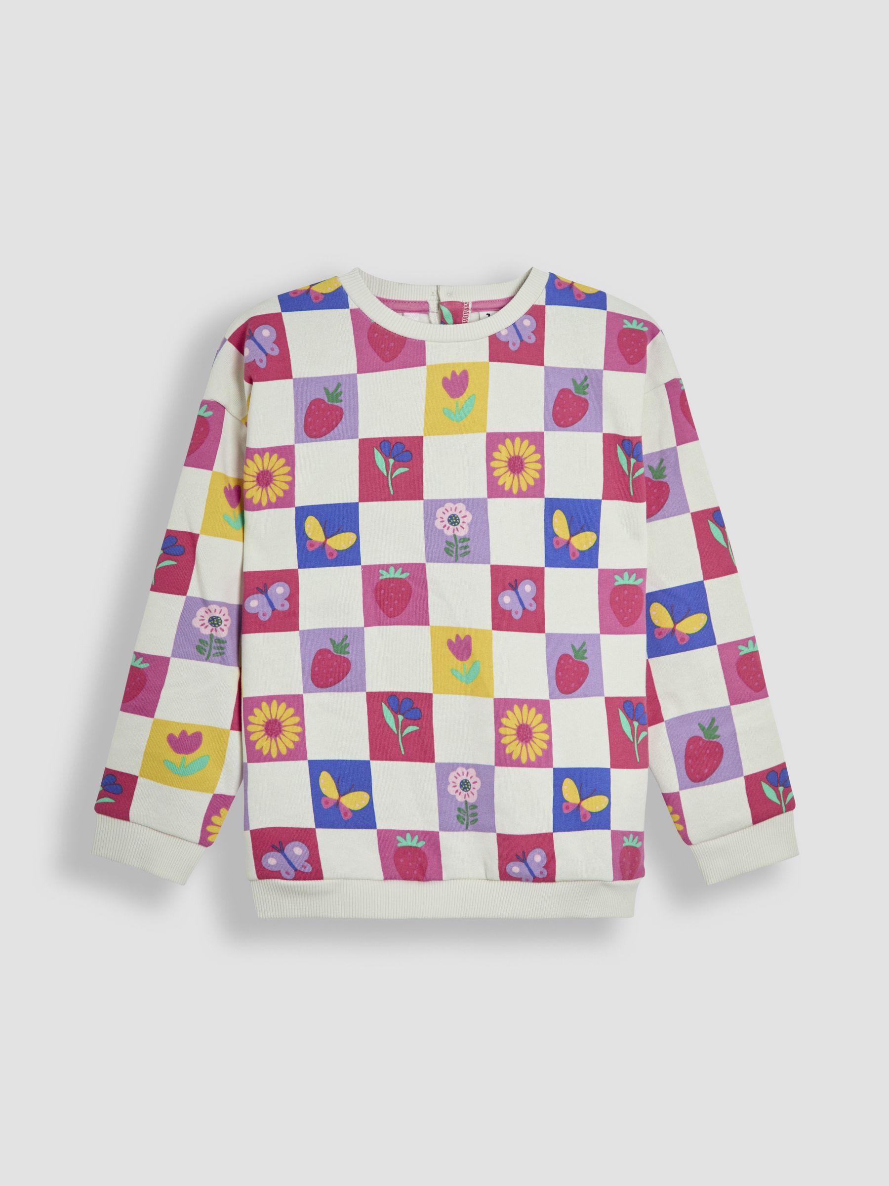 Cream Garden Checkered Printed Crew Neck Sweatshirt - Image 1 of 3