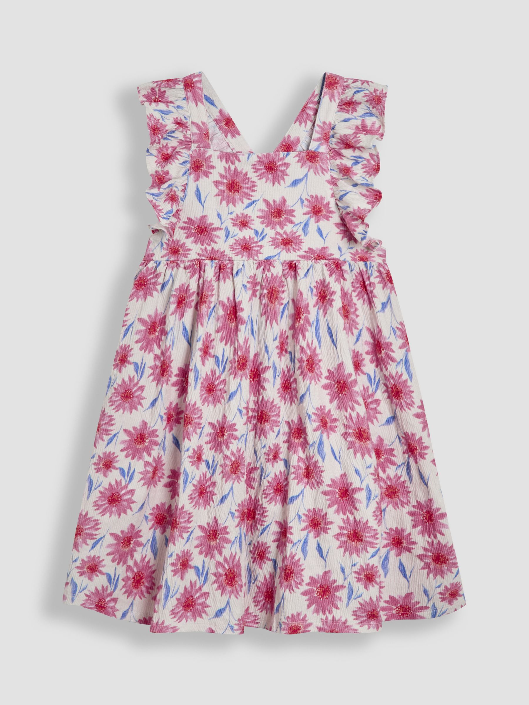 Pink Floral Frill Shoulder Cross Back Dress - Image 1 of 3