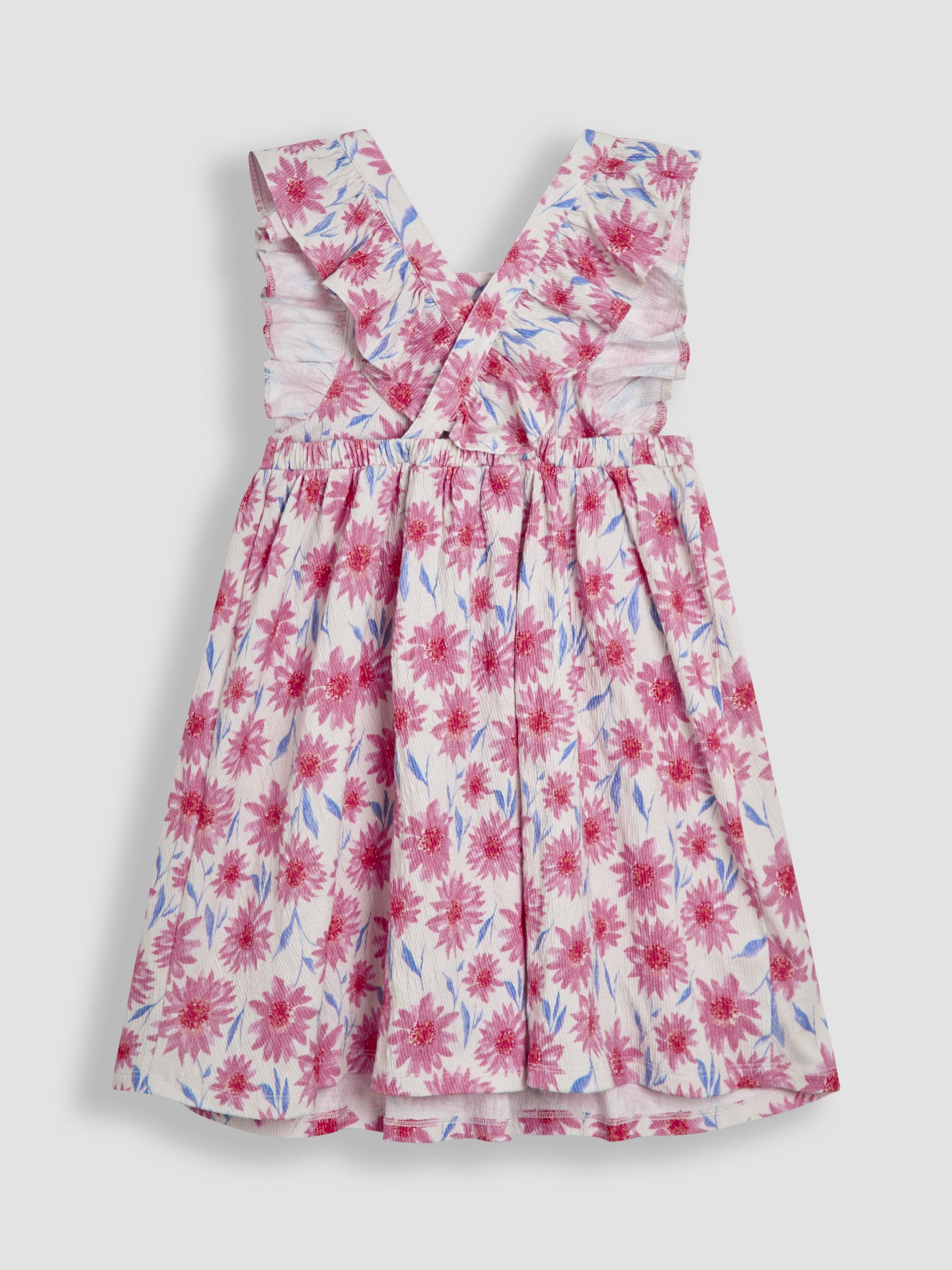 Pink Floral Frill Shoulder Cross Back Dress - Image 2 of 3