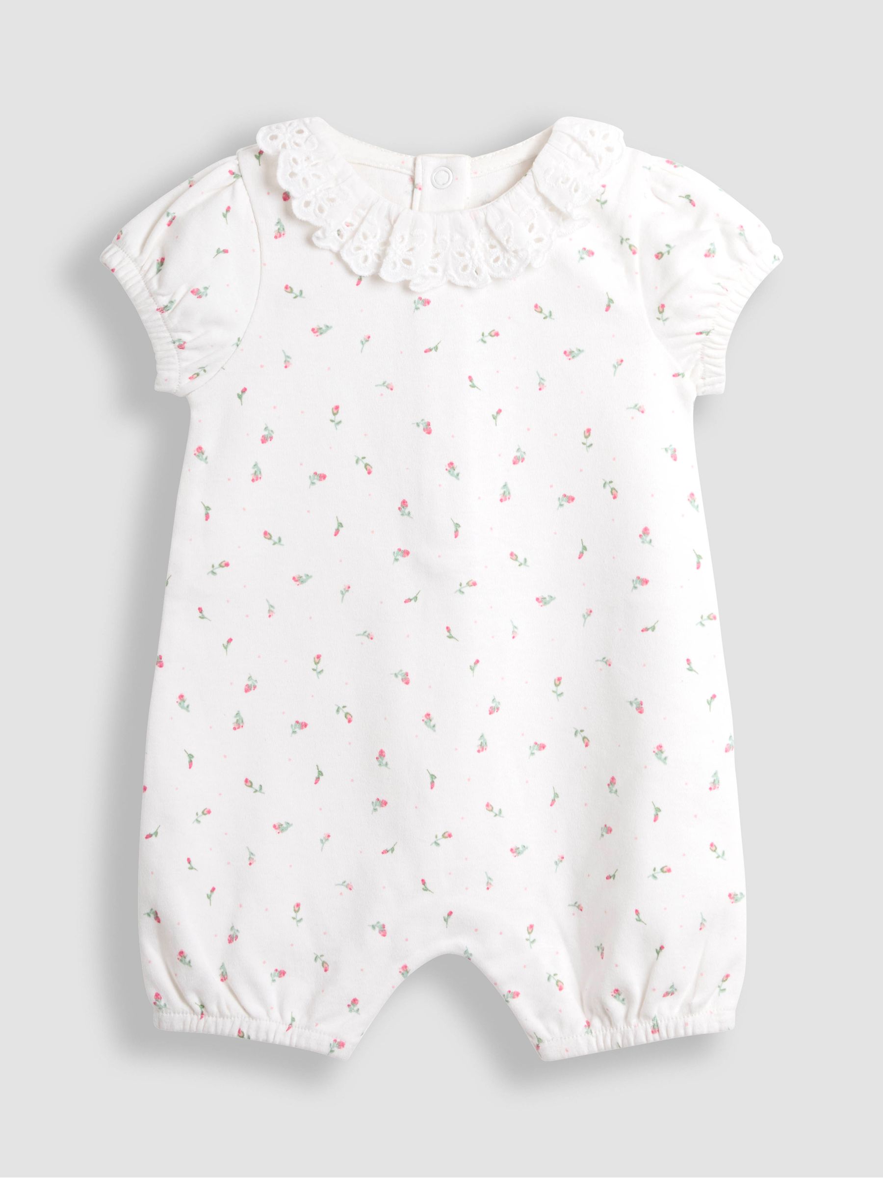 Pink Floral 2 Pack Broderie Collar Rompers - Image 4 of 5