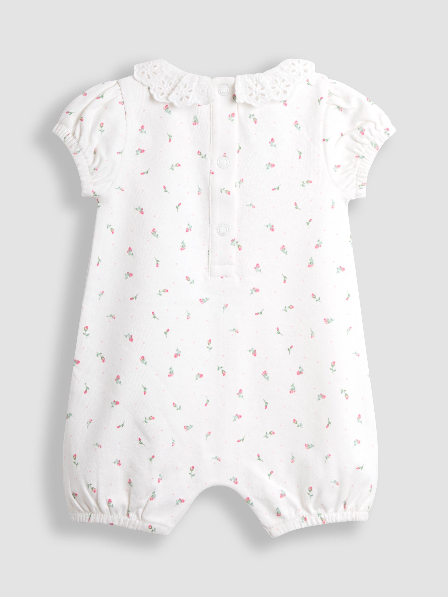 Pink Floral 2 Pack Broderie Collar Rompers - Image 5 of 5