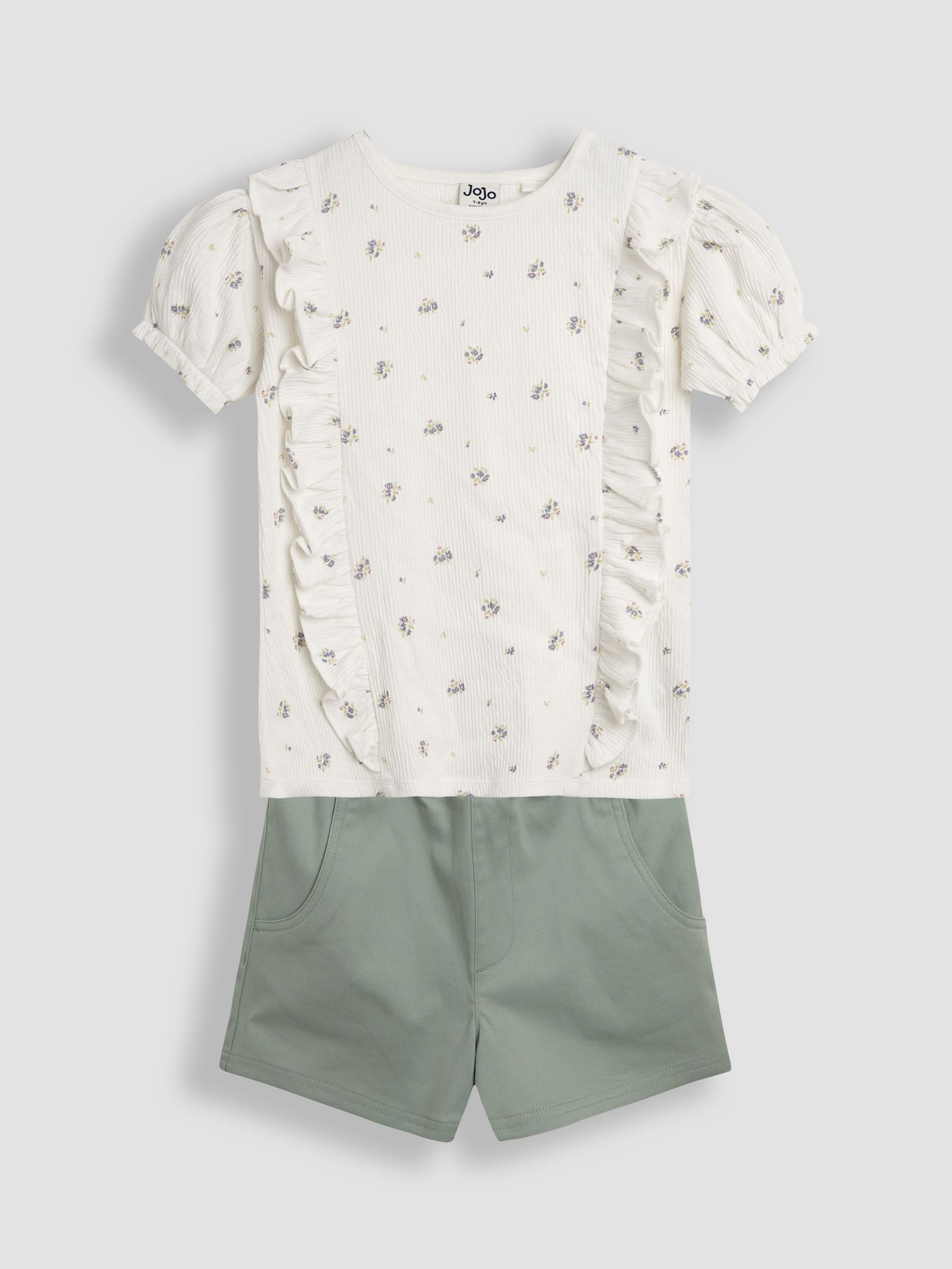 Khaki Green Floral 2-Piece Floral T-Shirt & Shorts Set - Image 1 of 5