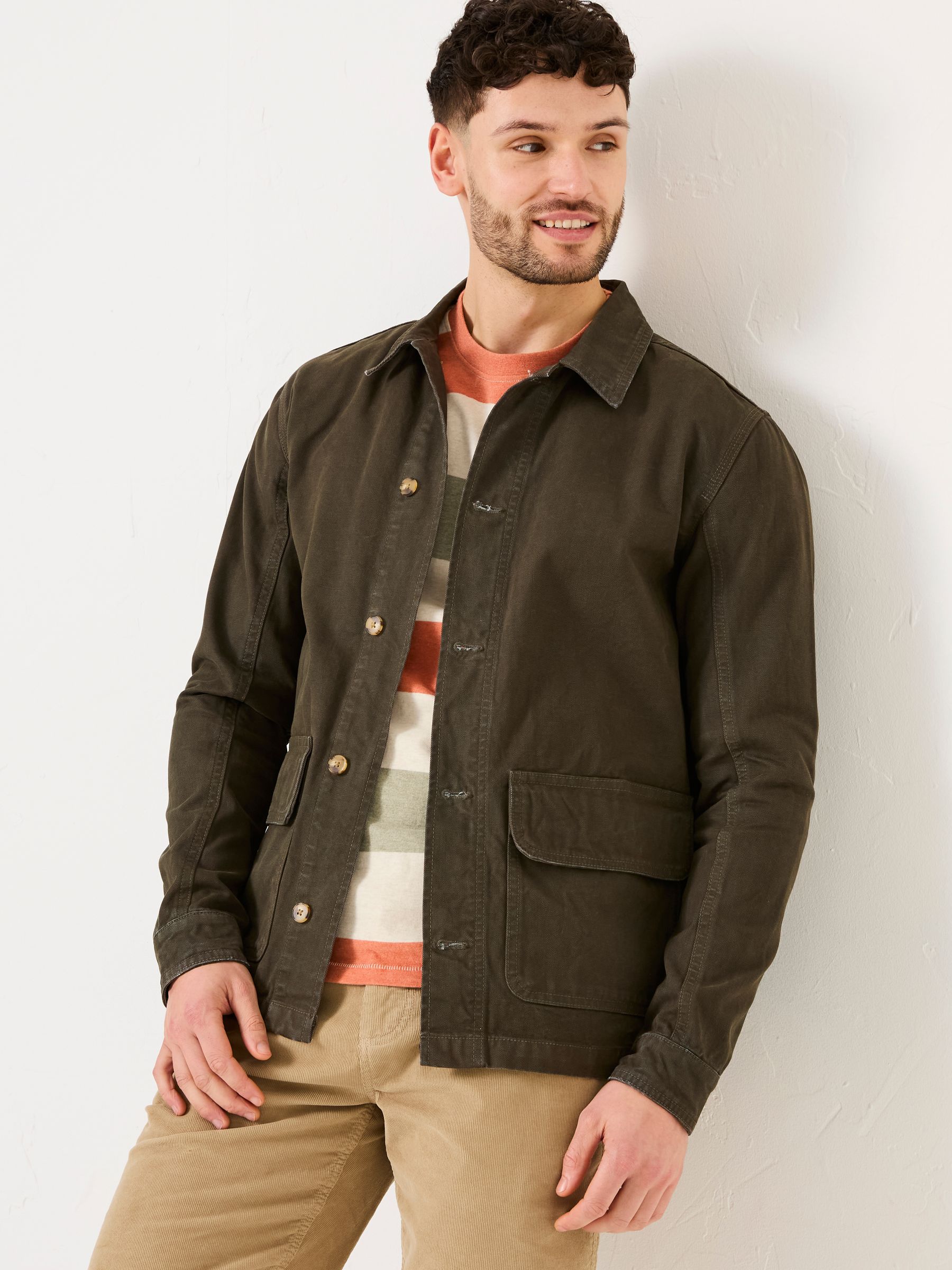 Khaki Green Washed Canvas Garment Dye Chore Jacket | FatFace USA
