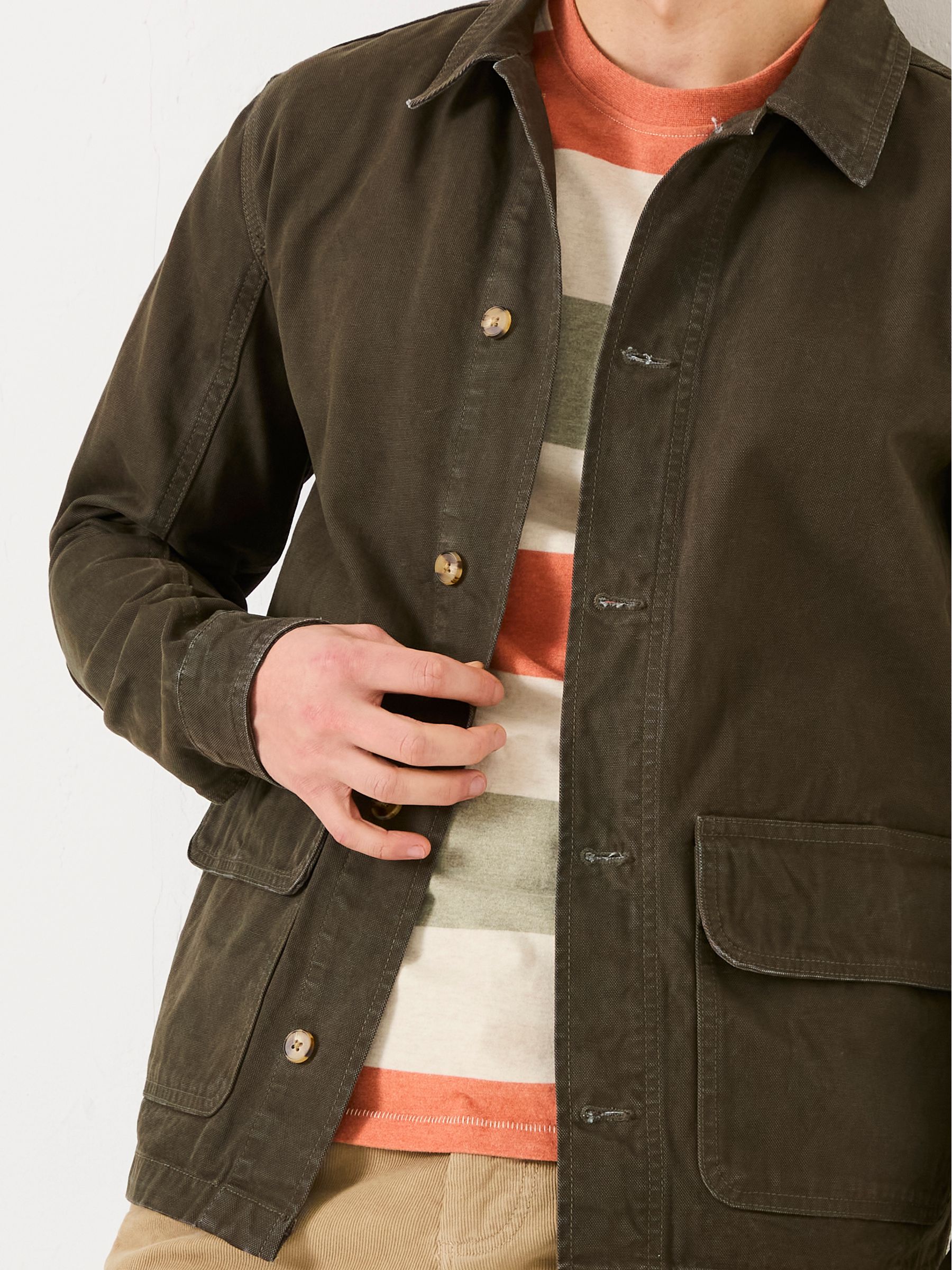Khaki Green Washed Canvas Garment Dye Chore Jacket - Image 4 of 5