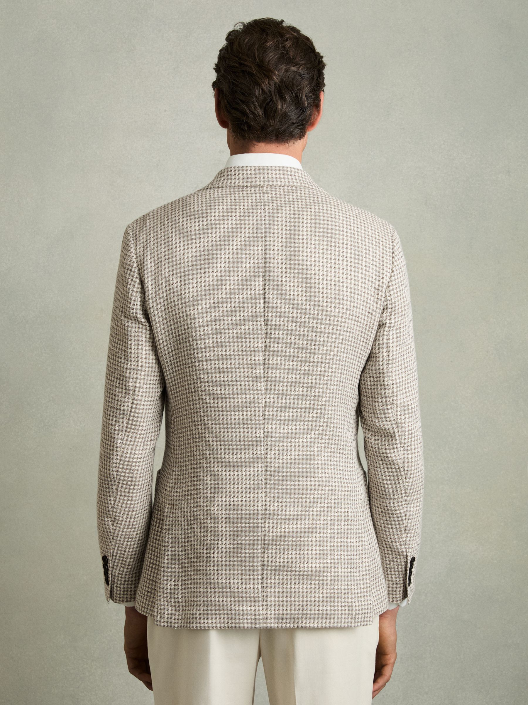 Single-Breasted Dogtooth-Check Cotton-Linen Blazer in Grey/White - Image 6 of 8