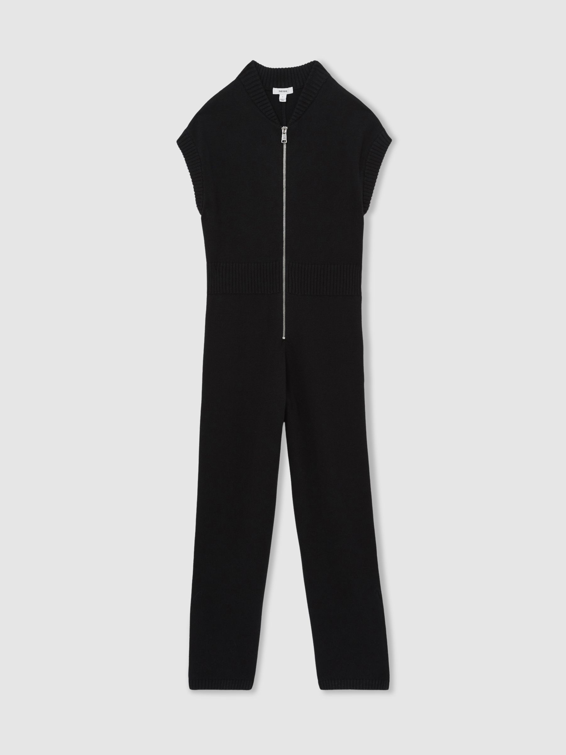 Cotton Knit Zip-Front Jumpsuit in Black - Image 2 of 6