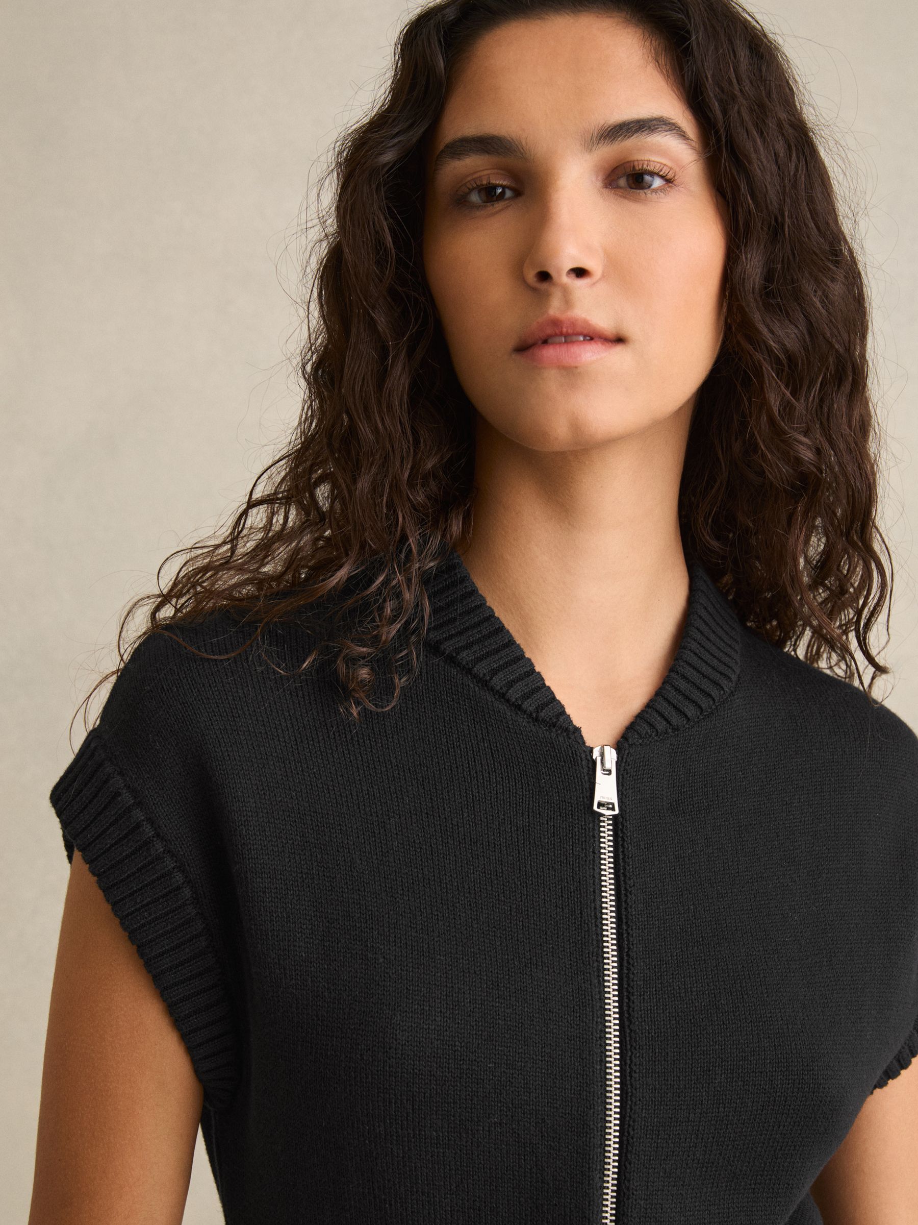 Cotton Knit Zip-Front Jumpsuit in Black - Image 4 of 6
