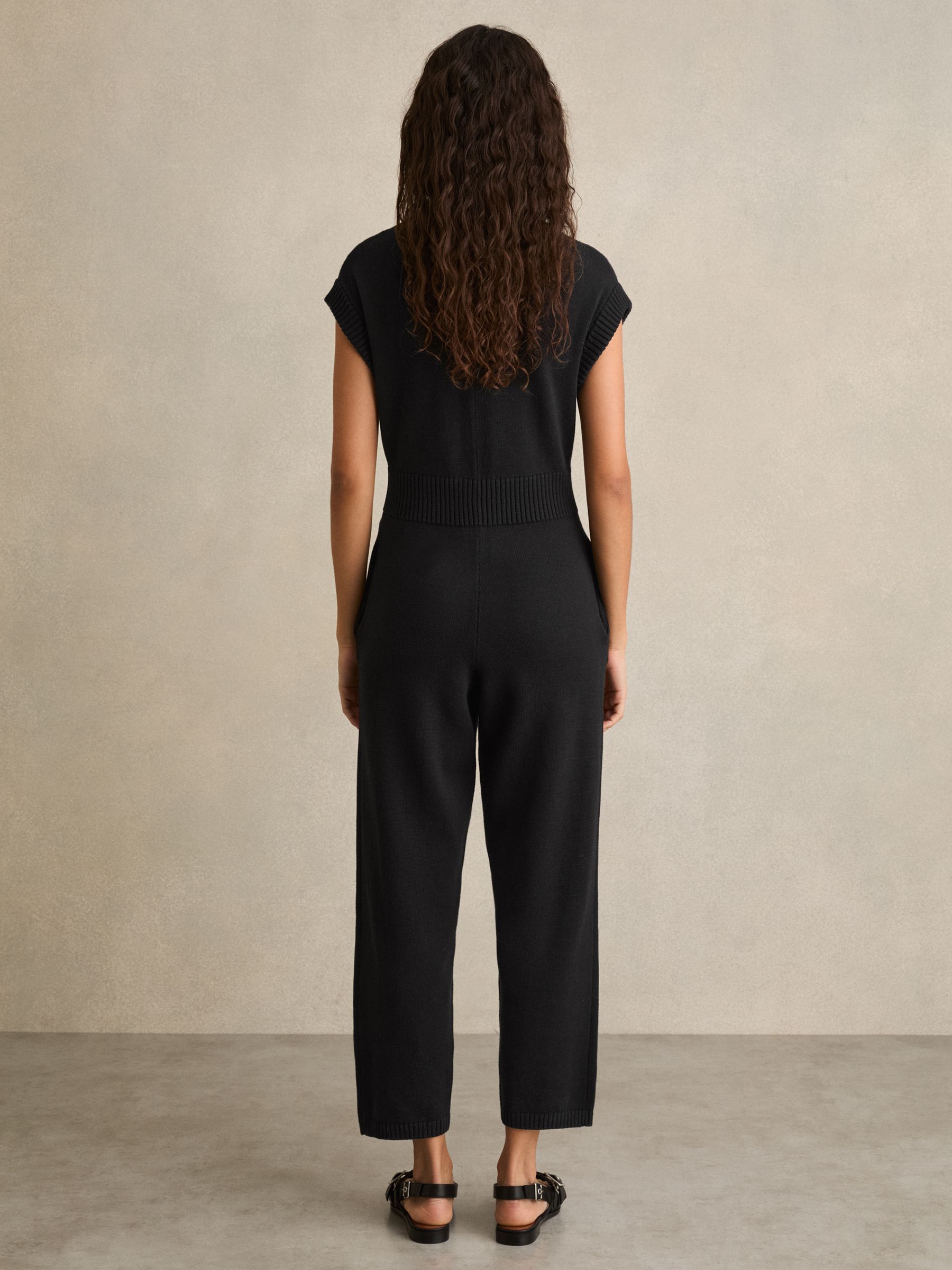 Cotton Knit Zip-Front Jumpsuit in Black - Image 5 of 6