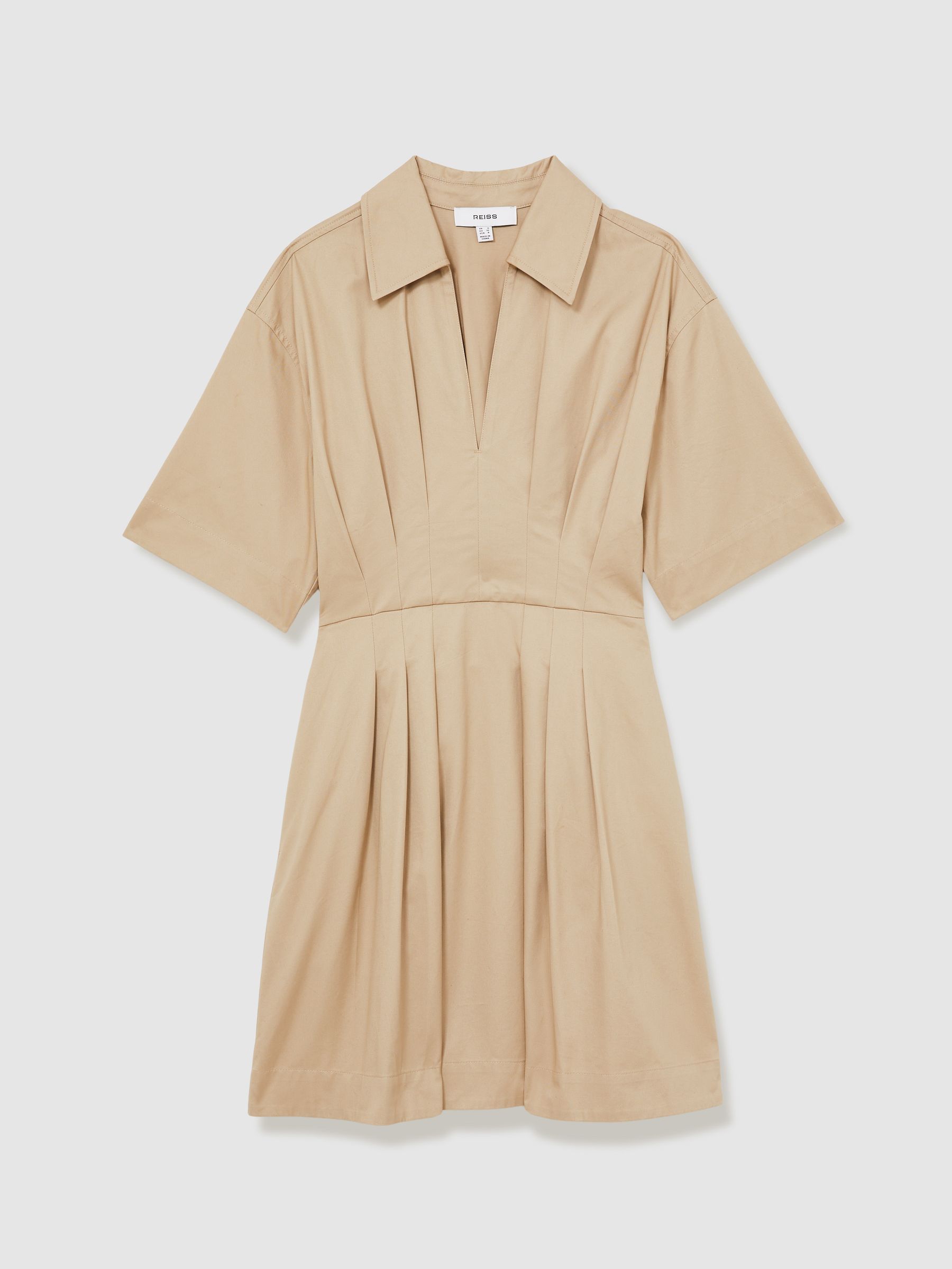 Cotton Pleated Shirt Dress in Neutral - Image 2 of 6