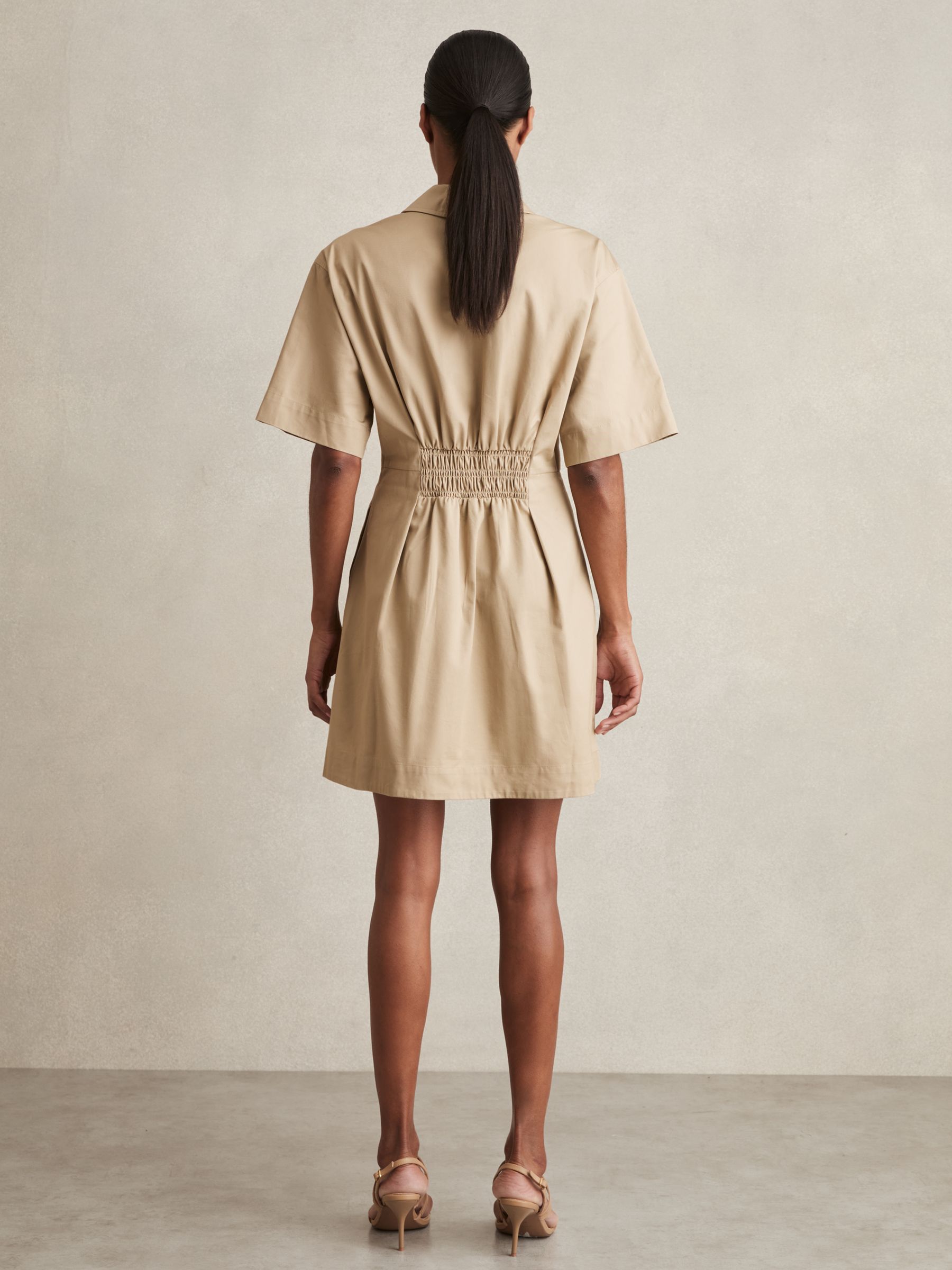 Cotton Pleated Shirt Dress in Neutral - Image 5 of 6