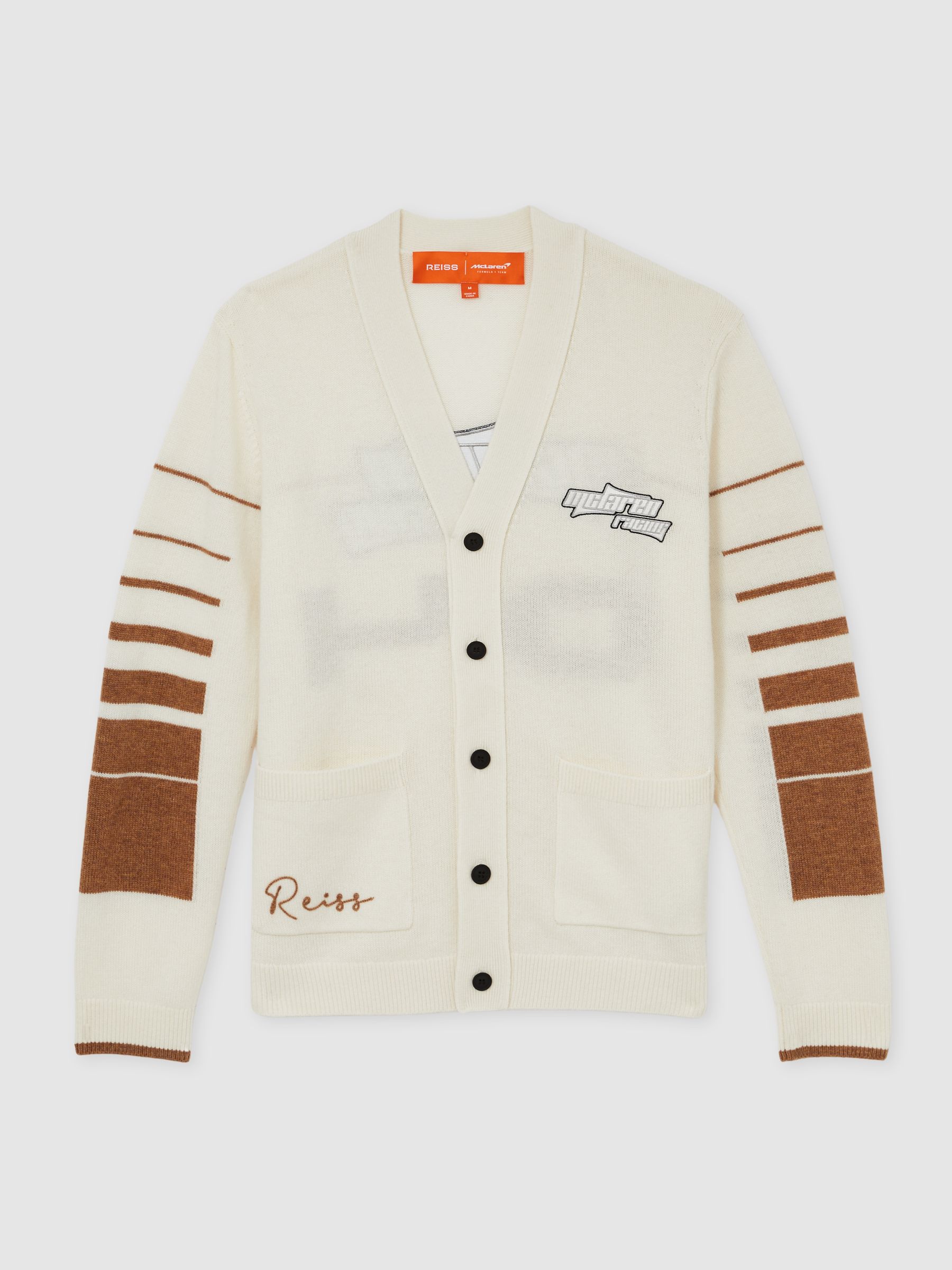 McLaren F1 Team Varsity Cardigan Wool-Cashmere in Off White/Camel - Image 2 of 9