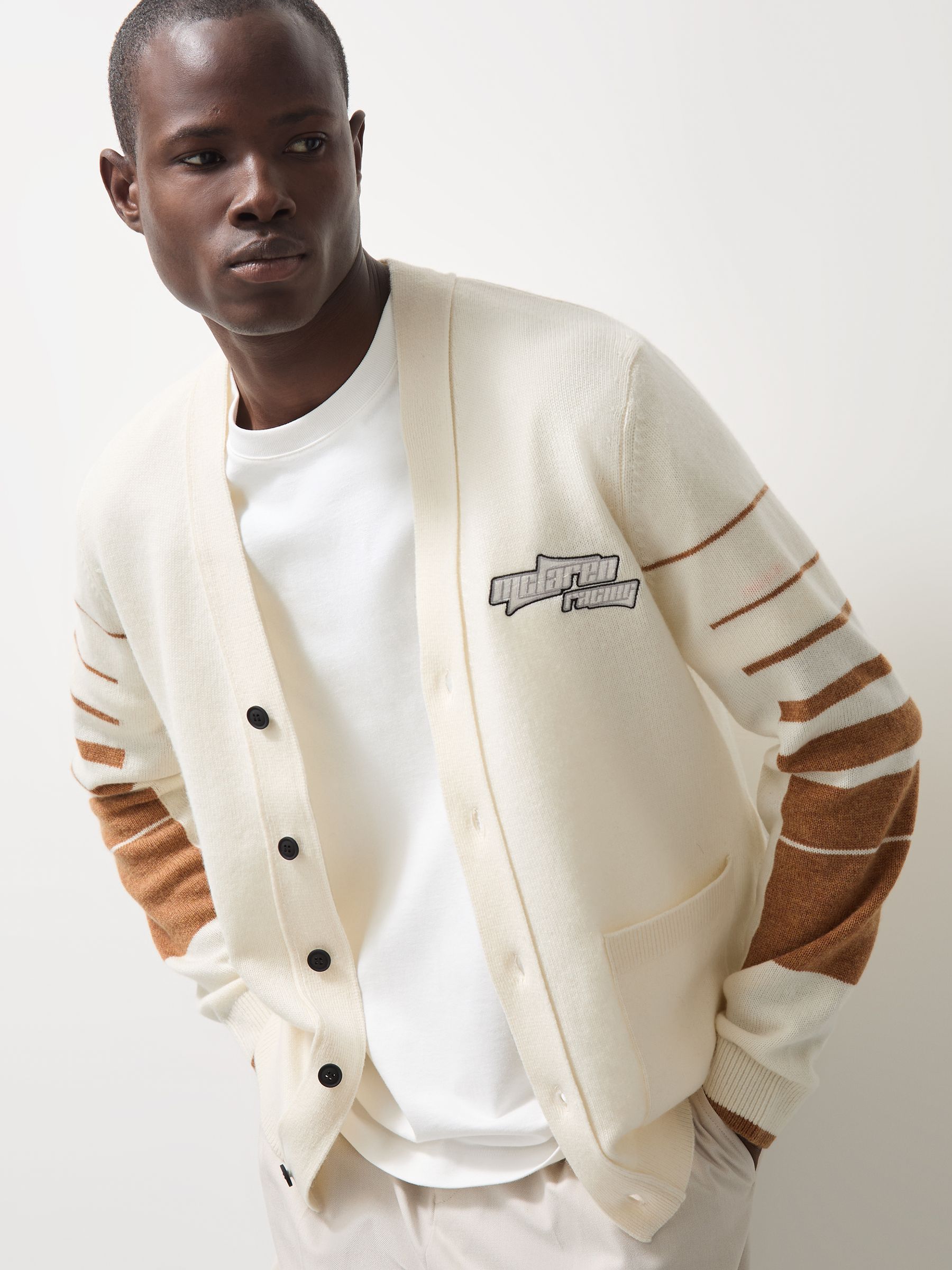 McLaren F1 Team Varsity Cardigan Wool-Cashmere in Off White/Camel - Image 3 of 9