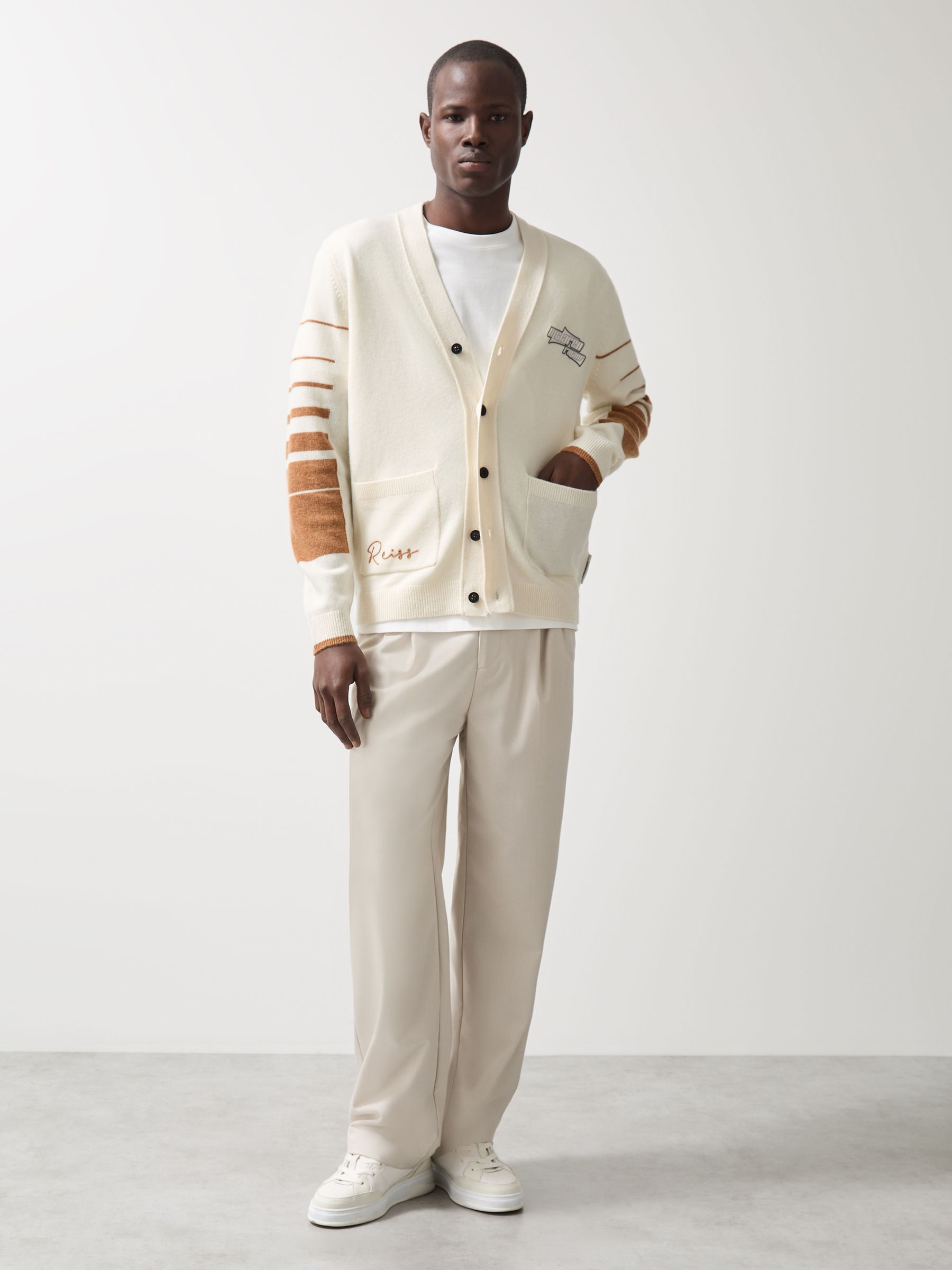 McLaren F1 Team Varsity Cardigan Wool-Cashmere in Off White/Camel - Image 4 of 9