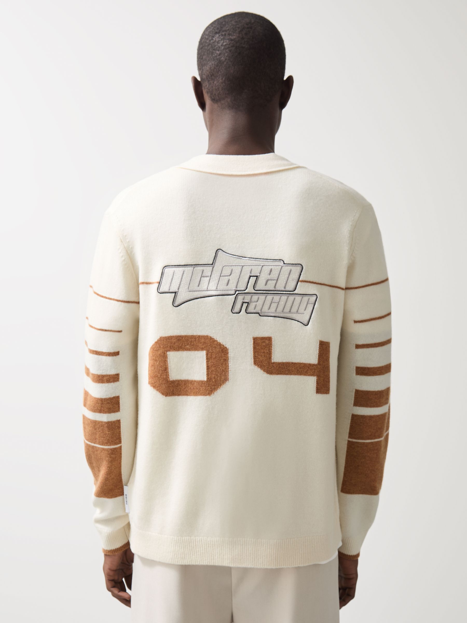 McLaren F1 Team Varsity Cardigan Wool-Cashmere in Off White/Camel - Image 5 of 9