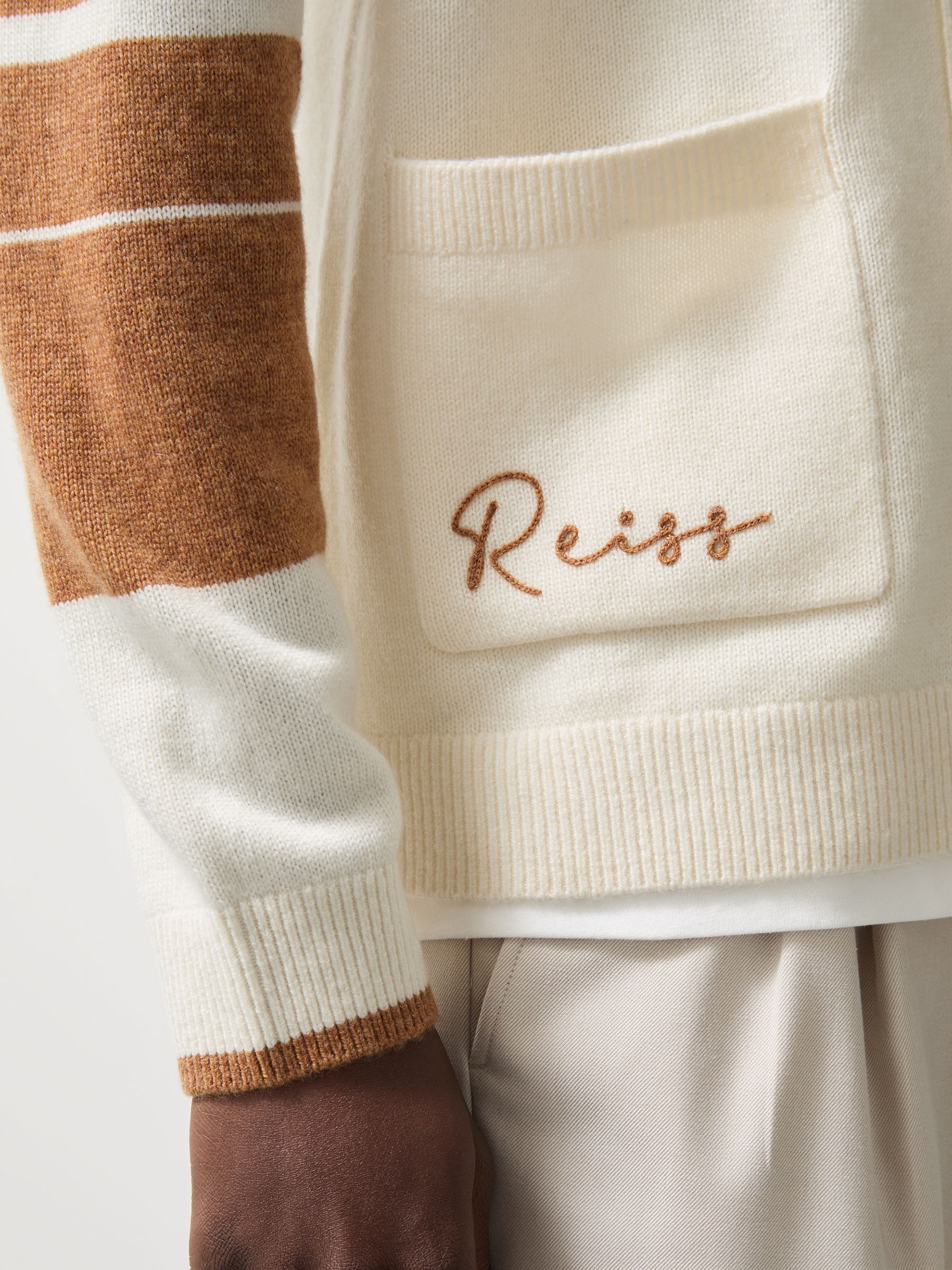 McLaren F1 Team Varsity Cardigan Wool-Cashmere in Off White/Camel - Image 6 of 9