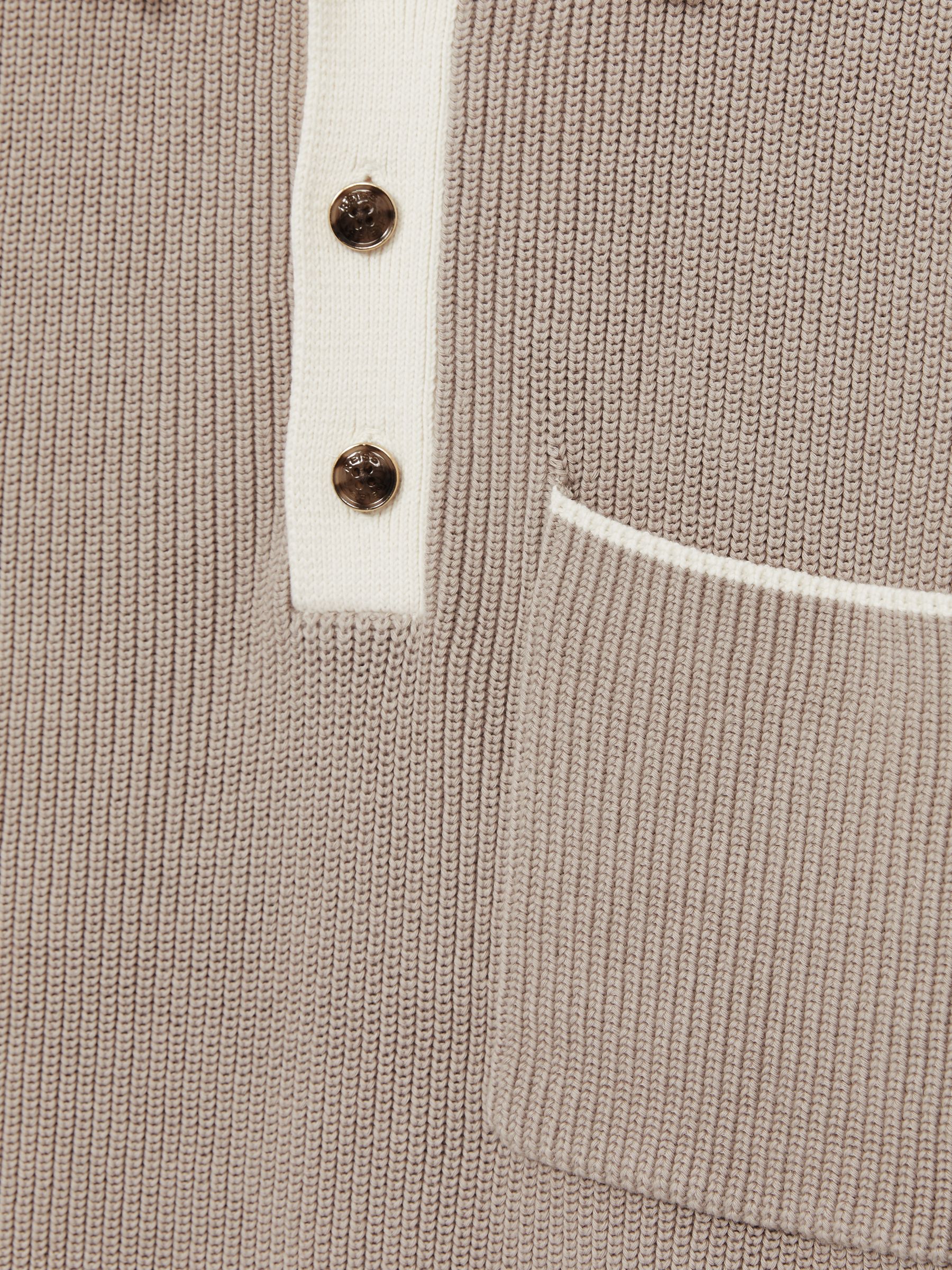 Cotton Polo Shirt with Buttons in Taupe Brown/Off White - Image 5 of 5